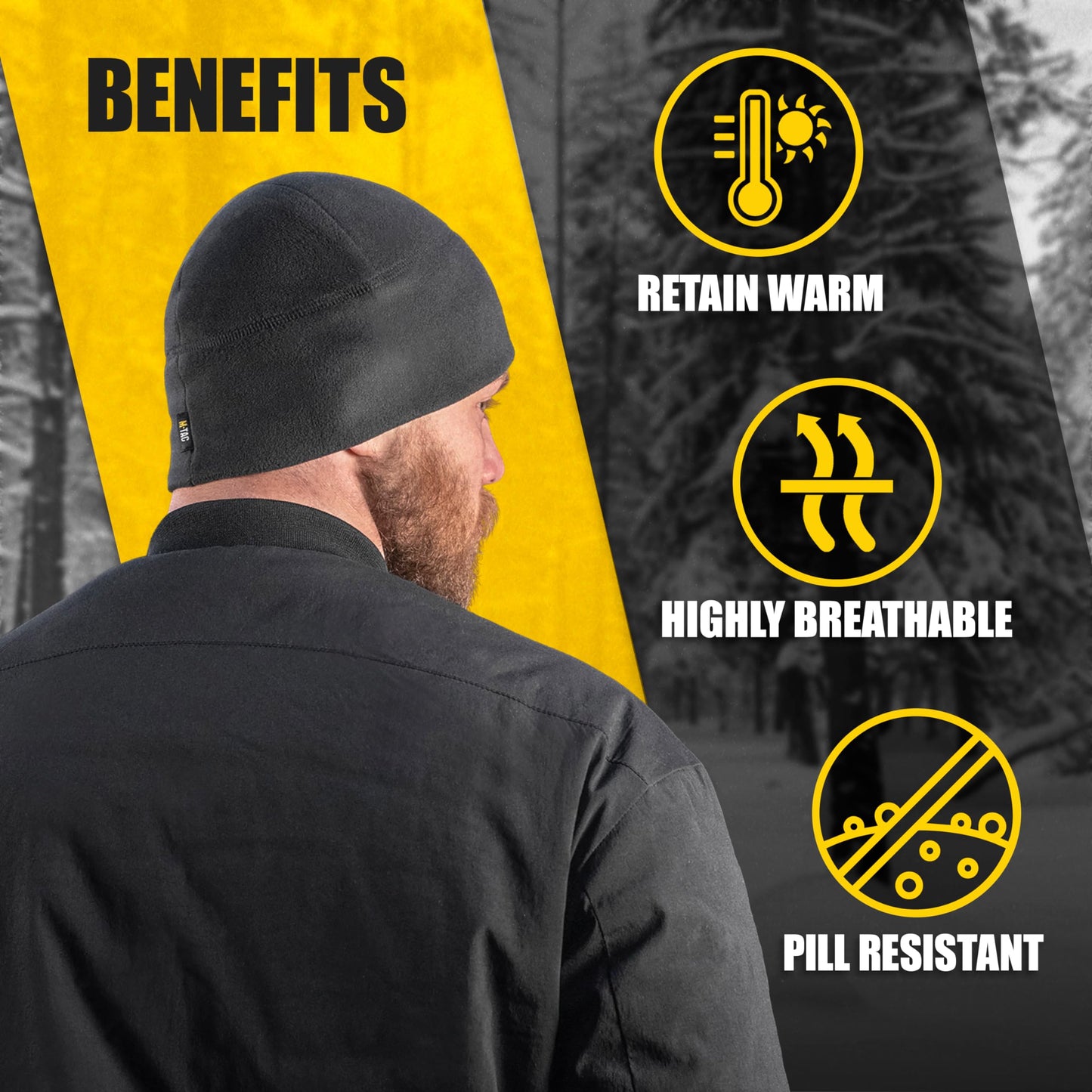M-Tac Polartec Micro Series Fleece Watch Cap - Tactical Army Military Beanie Hat Winter Skull Cap (XL, Black Polartec)