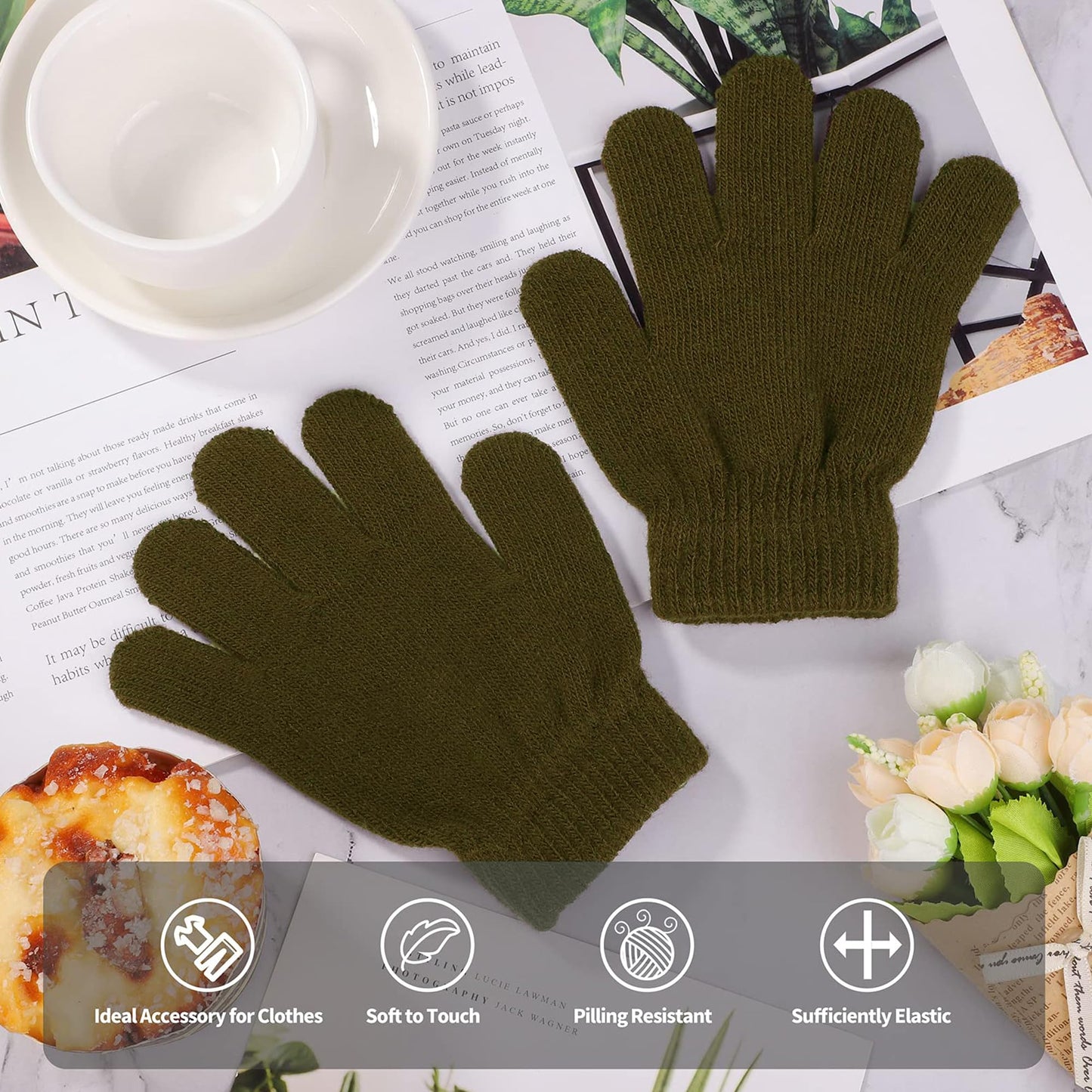 TODDOR 12 Pairs Kid's Winter Magic Gloves Children Stretchy Warm Knit Gloves for Boys or Girls