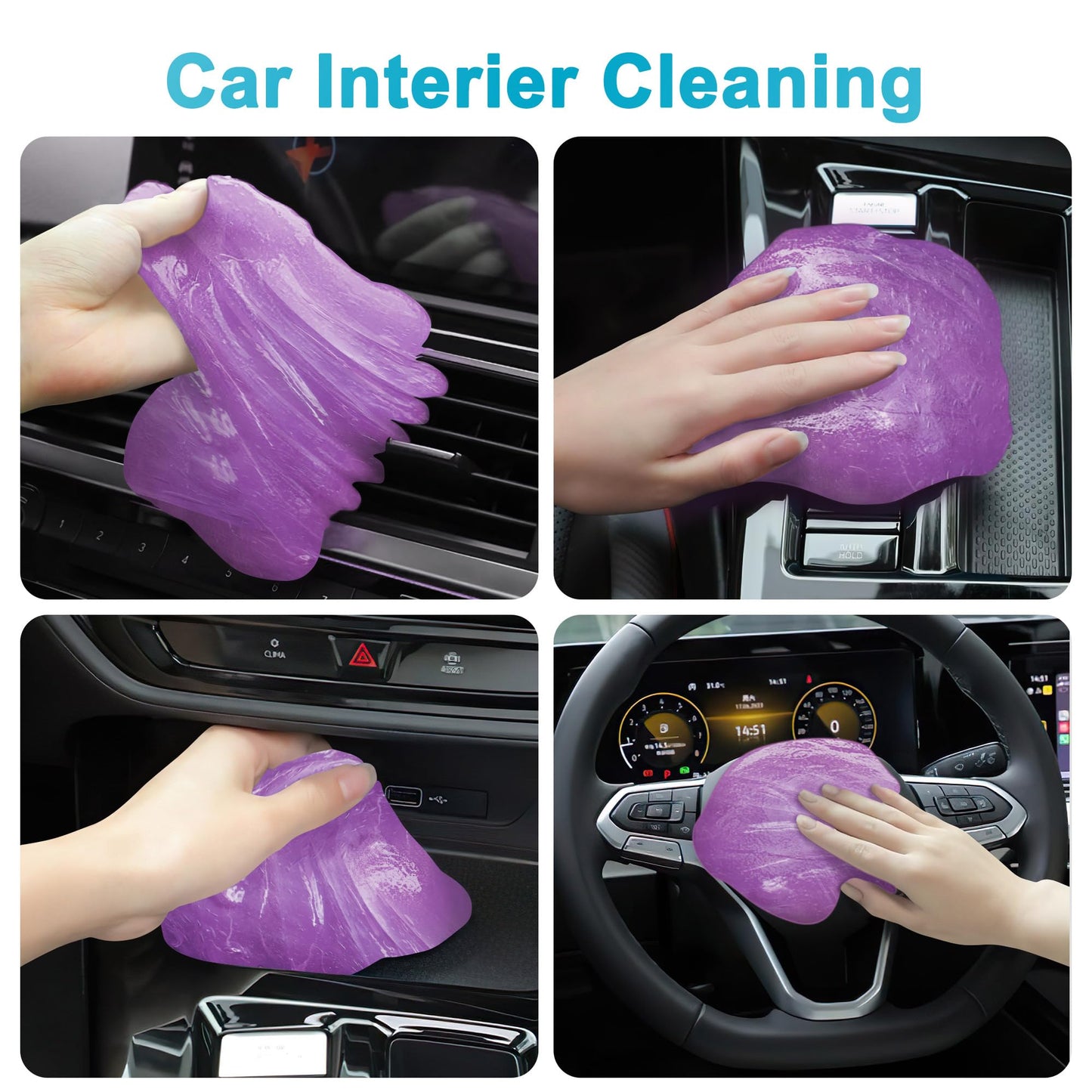 FiveJoy Car Cleaning Gel Kit - Universal Car Detailing Putty for Car Interior - Reusable Clean Goop Cleaner Supplies Auto Slime for Home, Office, Keyboard, Computer (Purple, 3Pack (16.8oz))