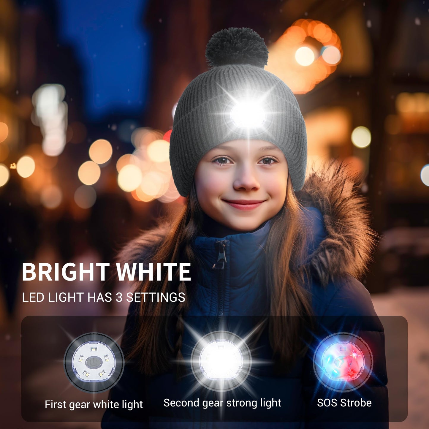 TOUCH TWO Beanie Hat with Light & Ear Flaps, USB Rechargeable LED Headlamp Cap-Winter Hat Birthday Tech Gifts for Boys Girls
