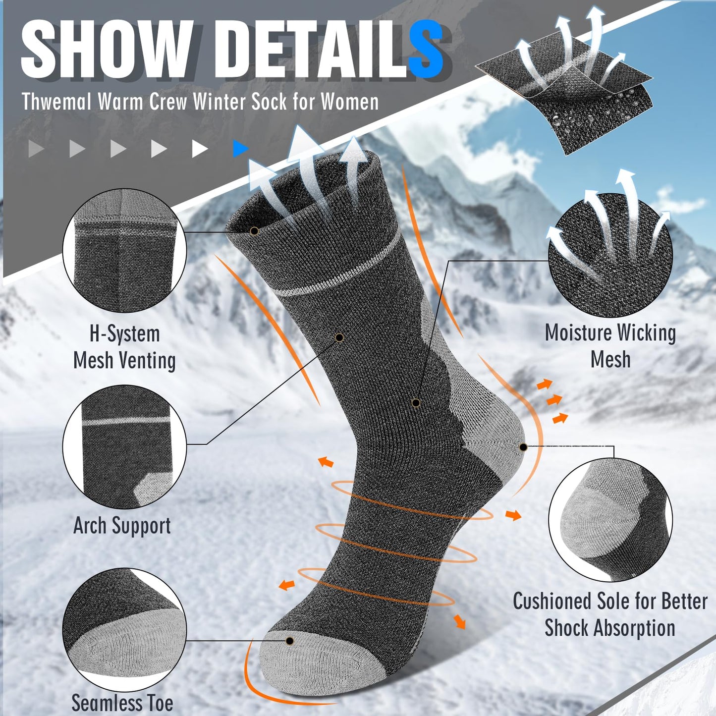 Moonlight Manor 4 Paris wool socks for women,wool hiking socks women,crew socks for women, Winter Cozy Warm Breathable Merino Wool socks