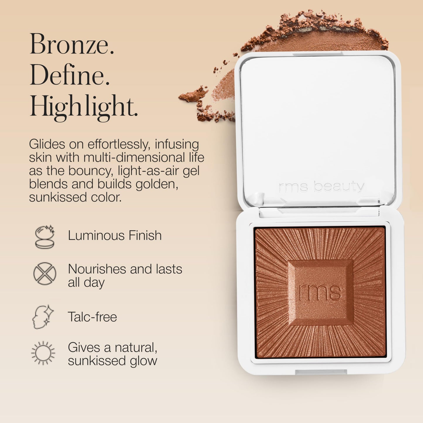 RMS Beauty ReDimension Hydra Bronzer - Gel to Powder Bronzer, Talc Free Cream Bronzer Powder, Refillable Cream Contour Powder Bronzer Face Makeup
