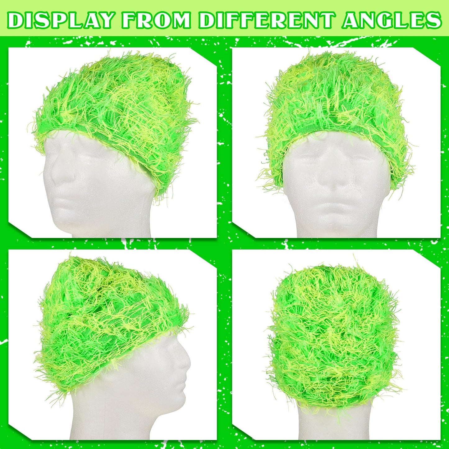 Chuarry Distressed Knitted Beanie Fuzzy Winter Hats Thick Warm Beanies Y2k Beanie Snow Knit Cap Skull for Women Men(Yellow and Green,Regular Style)