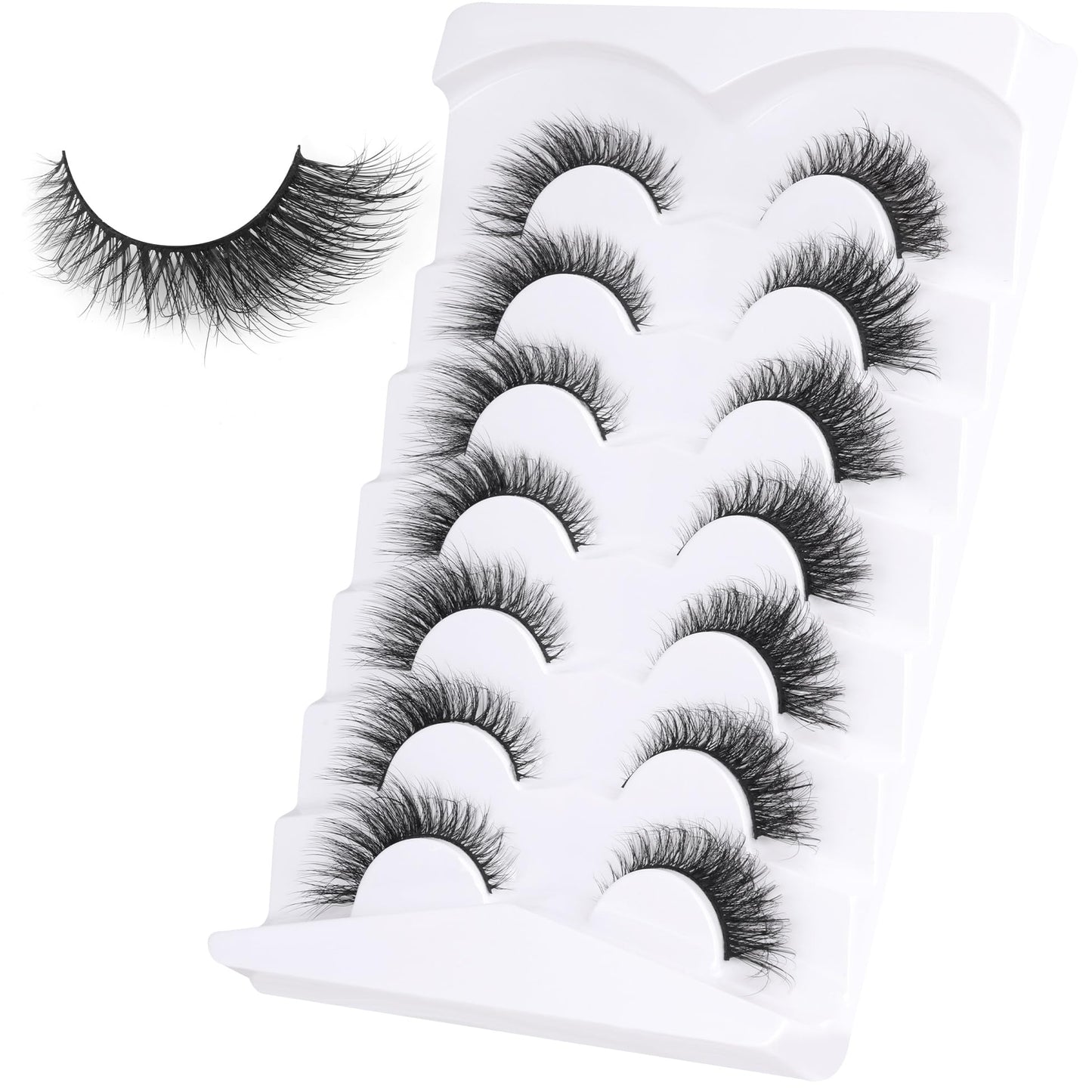False Eyelashes Cat Eye Lashes Natural Fluffy Eyelashes Wispy Strip Lashes Mink Volume Fake Eyelashes 7 Pairs Natural Lashes Cat Eye ALICROWN