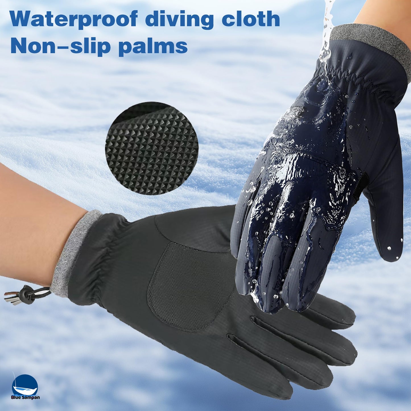 Blue Sampan Winter Gloves Women Men Waterproof Windproof,Warm Gloves for Cold Weather with Touchscreen Fingers, Winter Gloves for Running Driving Cycling Biking Riding Hiking Daily Work