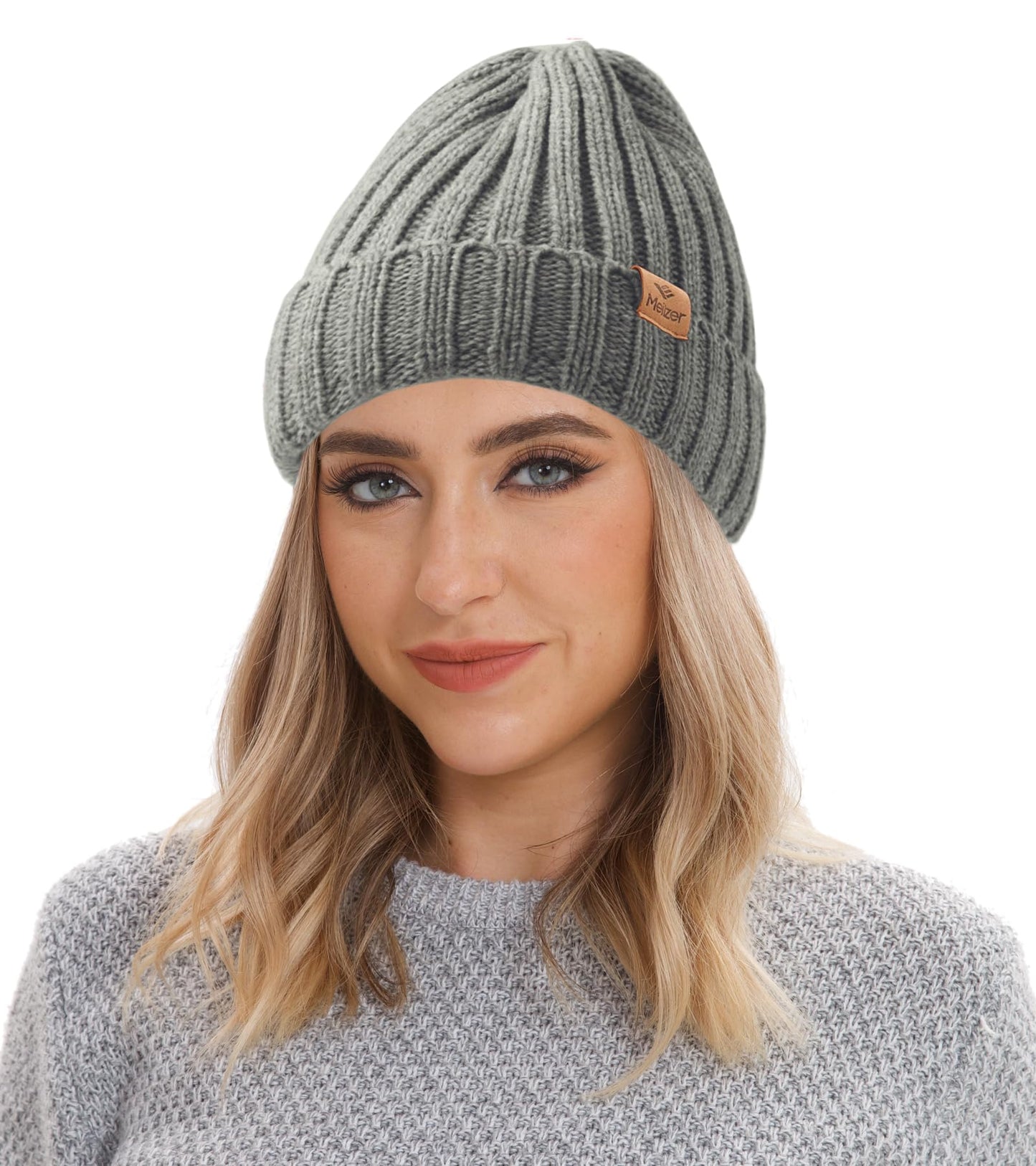 Meilzer Winter Hats for Women Fleece Lined Beanie Knit Chunky Womens Snow Cap (US, Alpha, One Size, Black/Grey)
