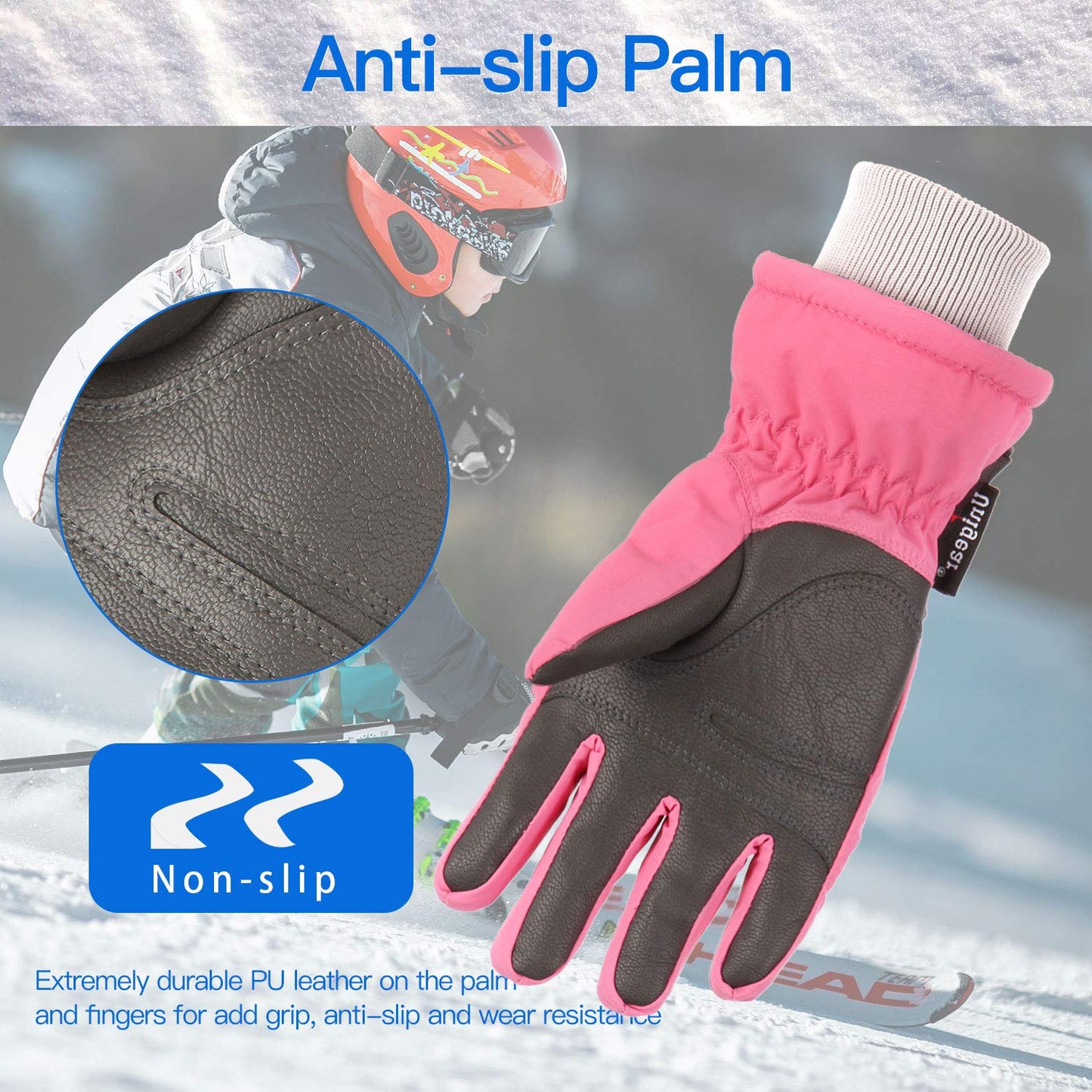 Unigear Kids Ski Gloves, Waterproof Winter Cold Weather Snowboard Snow Gloves, Fit Both Boys & Girls