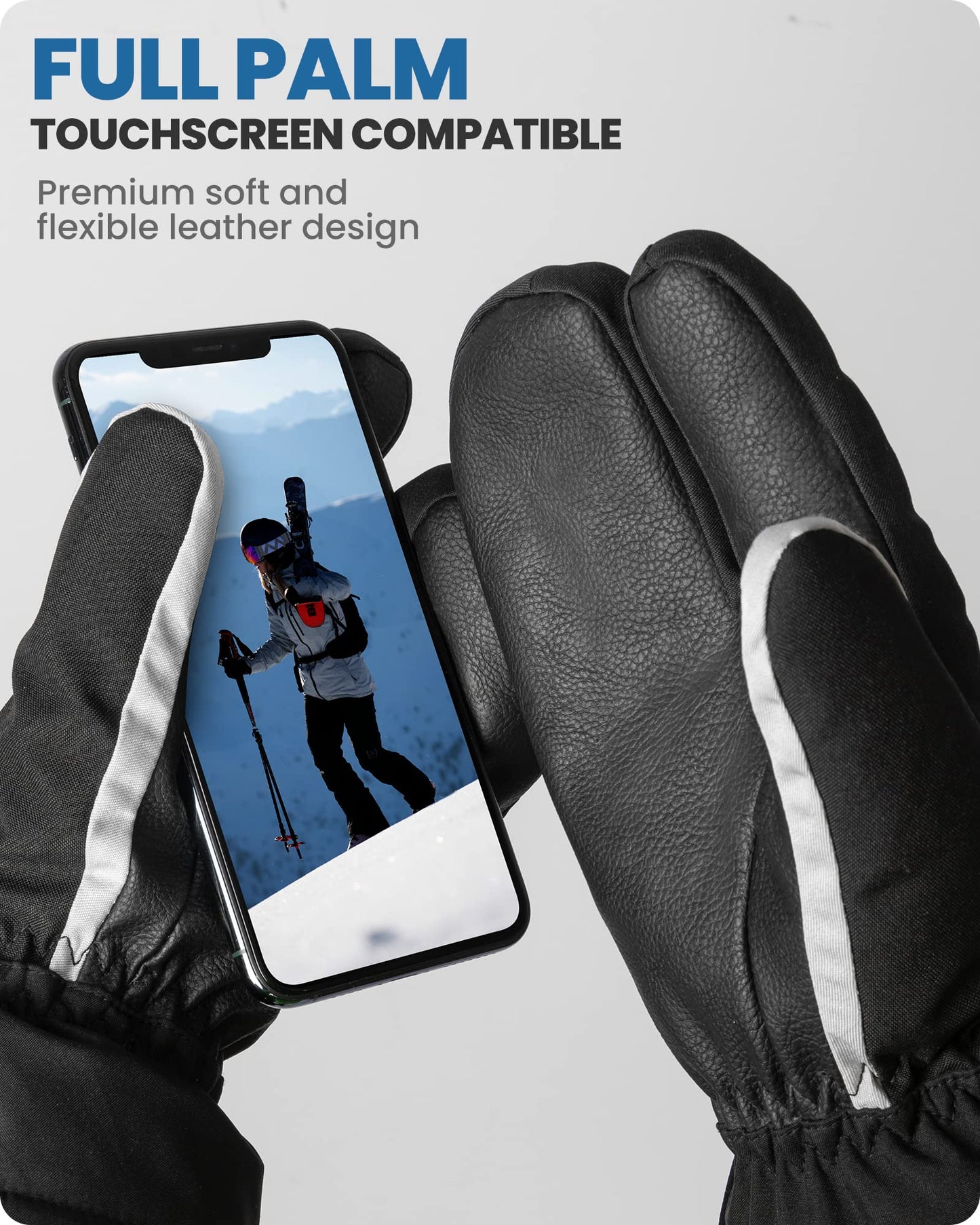 OutdoorMaster Ski Gloves for Men Women-3-Finger Snow Gloves, Full Palm Touchscreen Snowboard Glove, Adult Winter Snow Mittens for Skiing, Snowboarding and Mountaineering
