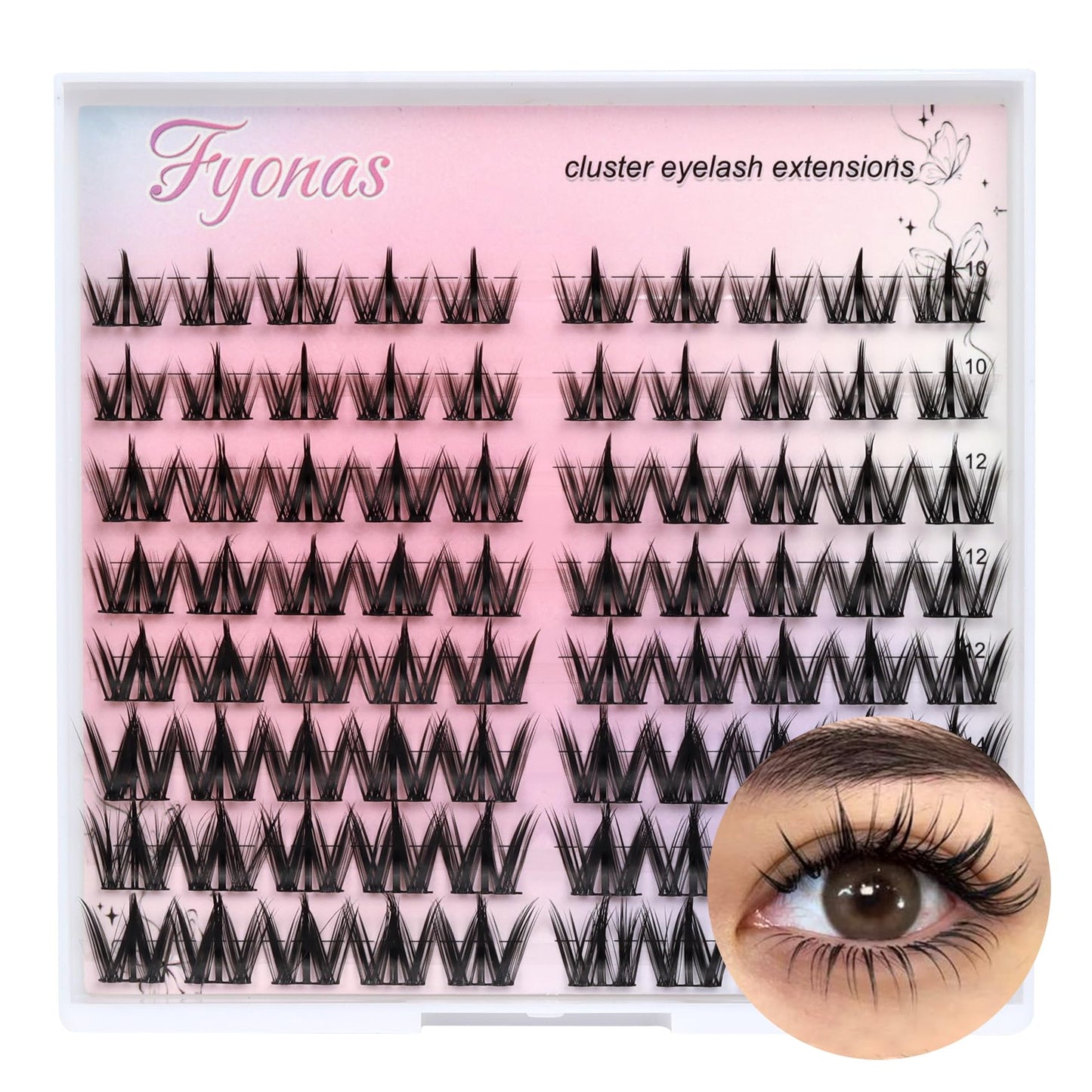 Fyonas Manga Lash Clusters Kit Natural Eyelash Clusters Spiky Lash Extension Kit 80Pcs Anime Cluster Eyelash Extensions with White Lash Glue Waterproof and Tweezers DIY at Home (Cutey Kit-B)