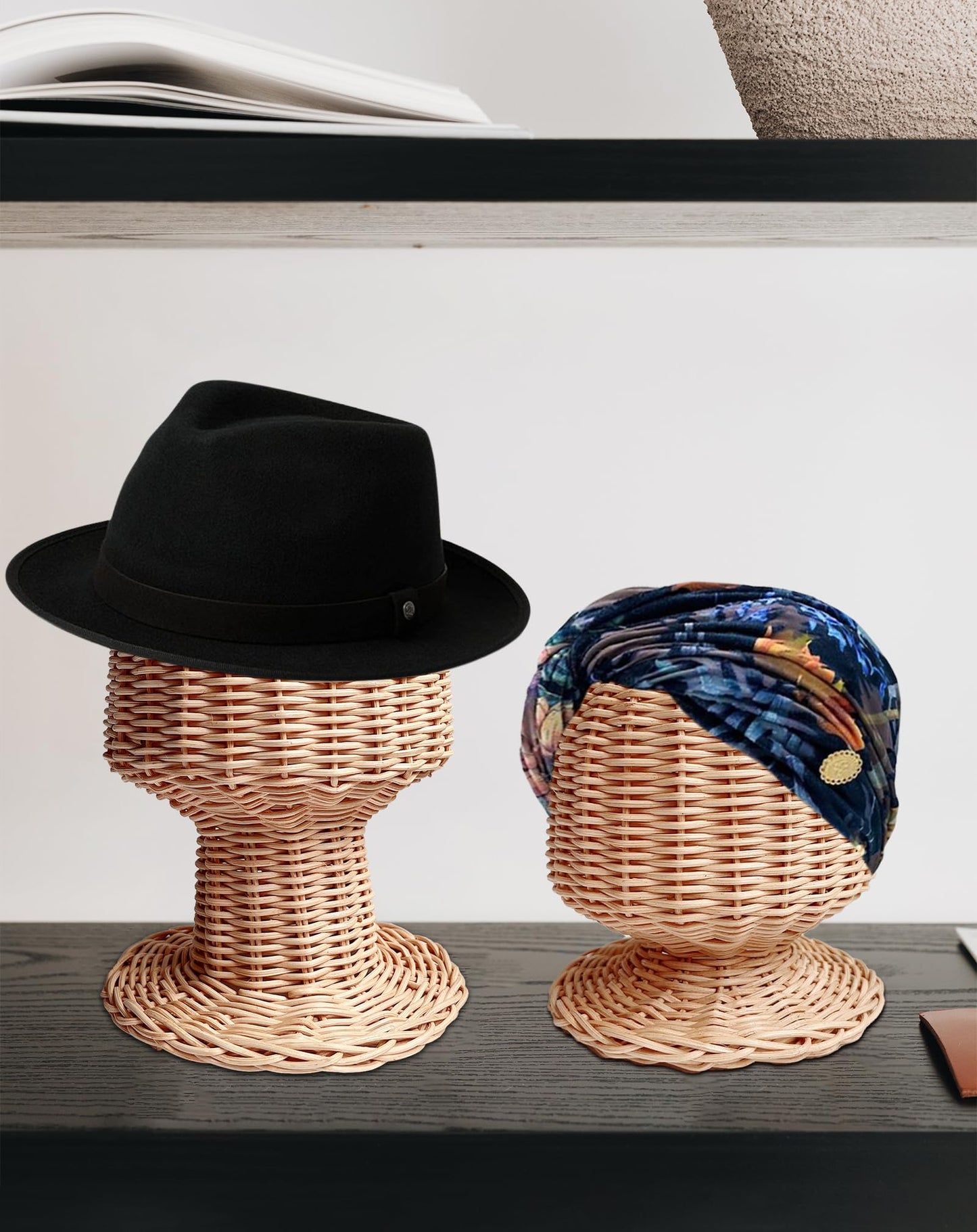 CHADWICK Mannequin Head Stand, Rattan Wig Stand, Hat & Wig Display Holder, Handmade Wicker Wig Head Stand, Vine Woven Hat Stand, Rustic Cap Rack for Home, Hair Salon, Showcase, Stable Base