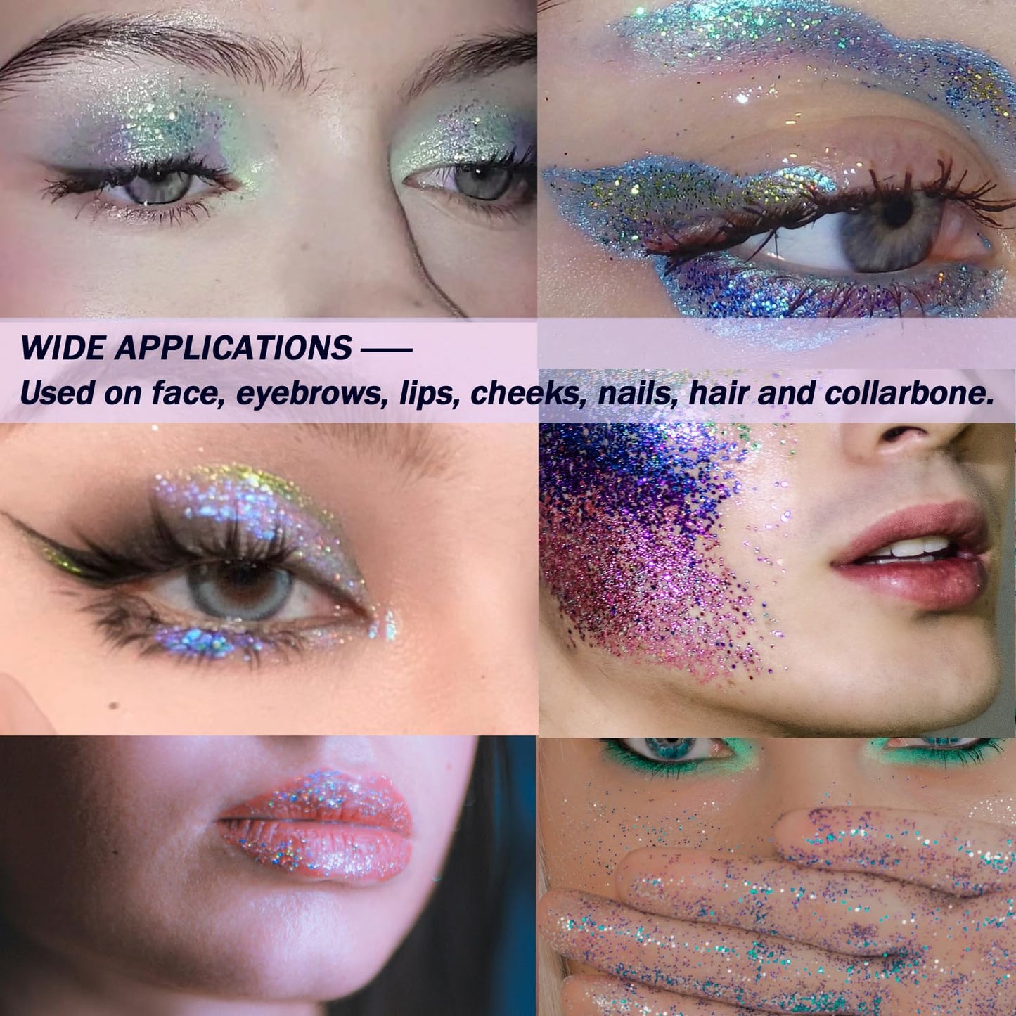 Holographic Body Glitter Gel for Body, Face, Hair and Lip Color Changing Sparkling Face Glitter Gel Mermaid Sequins Glitter Face Paint for Women Girls Music Festival Concerts Party, 50ml x 2