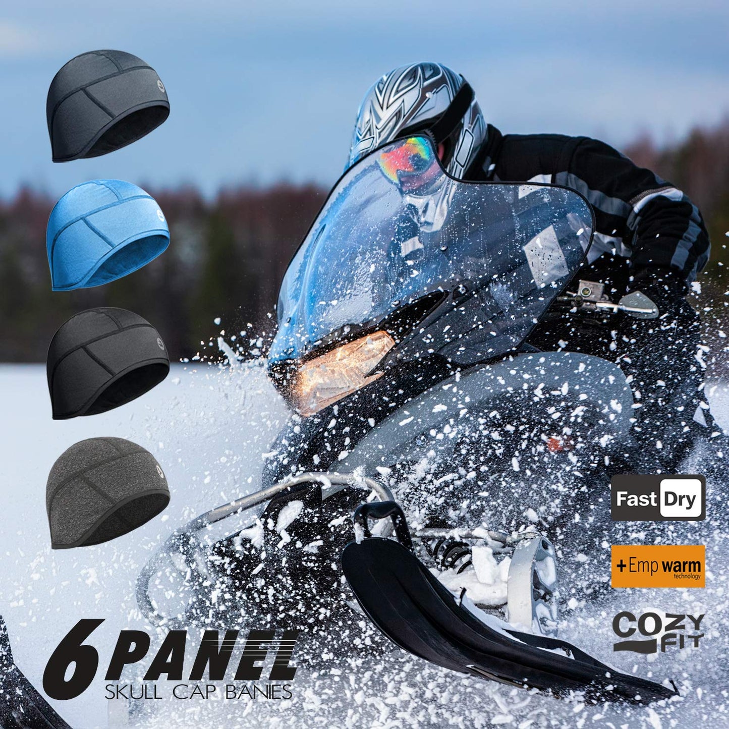 EMPIRELION Winter 6-Panel Helmet Liner Skull Cap Thermal Cycling Cap Running Beanie Hats Ears Warm Moisture Wicking (Grey Melange X 2)