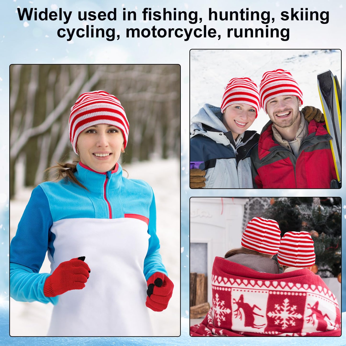 SATINIOR 6 Pieces Christmas Red White Stripe Beanie and Touchscreen Gloves Set Christmas Winter Knit Hat Soft Skull Cap for Women Men