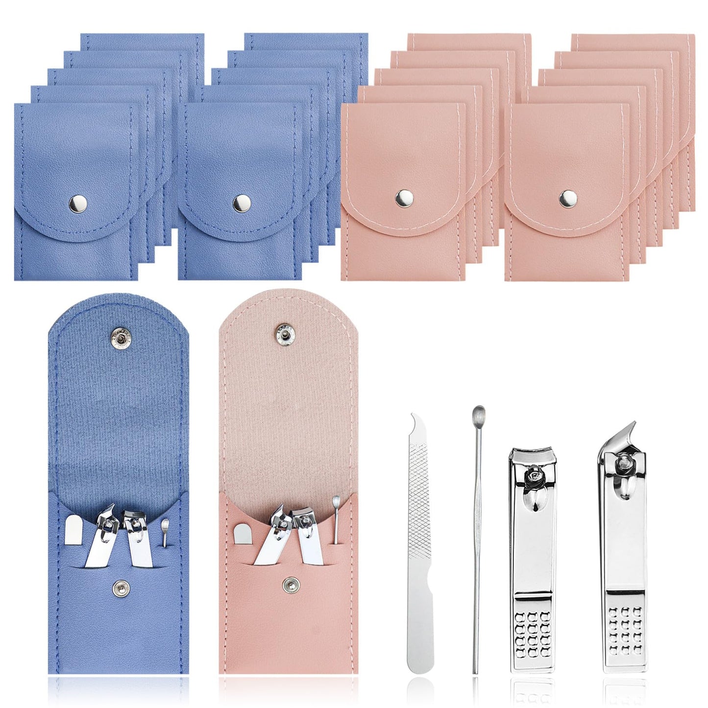 HAIFOTRVA 30 Sets Finger Nail Clipper Set Bulk,4 in 1 Adult Stainless Steel Travel Manicure Kit with Case Individually Wrapped Nail Clippers Bulk for Homeless,Hotel,Charity(2 Colors)