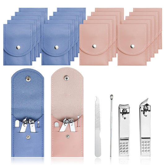 HAIFOTRVA 30 Sets Finger Nail Clipper Set Bulk,4 in 1 Adult Stainless Steel Travel Manicure Kit with Case Individually Wrapped Nail Clippers Bulk for Homeless,Hotel,Charity(2 Colors)