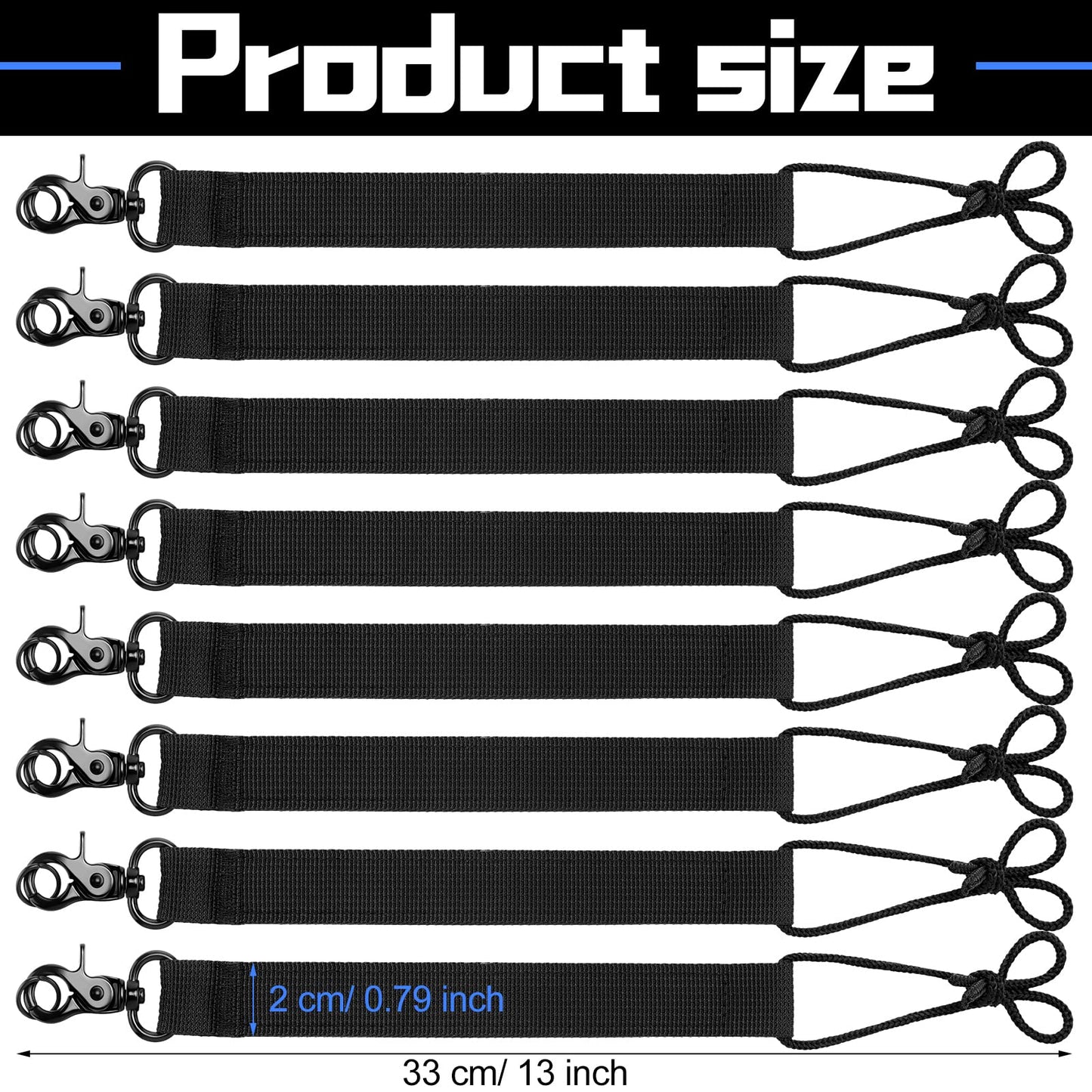 8 Pcs Snowboard Leash Cord Snowboarding Short Leash with Key Ring for Men Women Snowboarding, Black