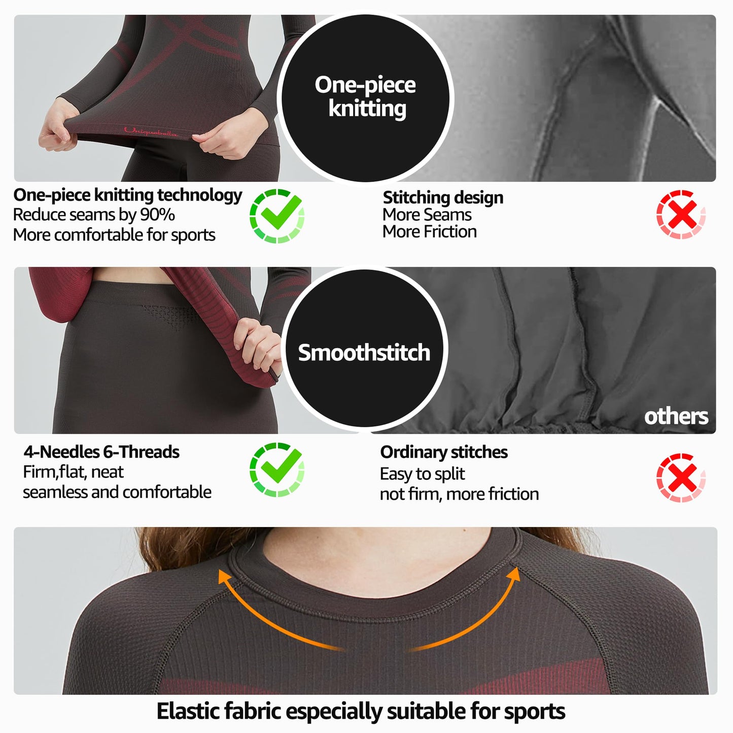 UNIQUEBELLA Womens Thermal Underwear Long Johns Base Layer for Women Ski Wear Ladies Compression Athletic Underwear Skins Set