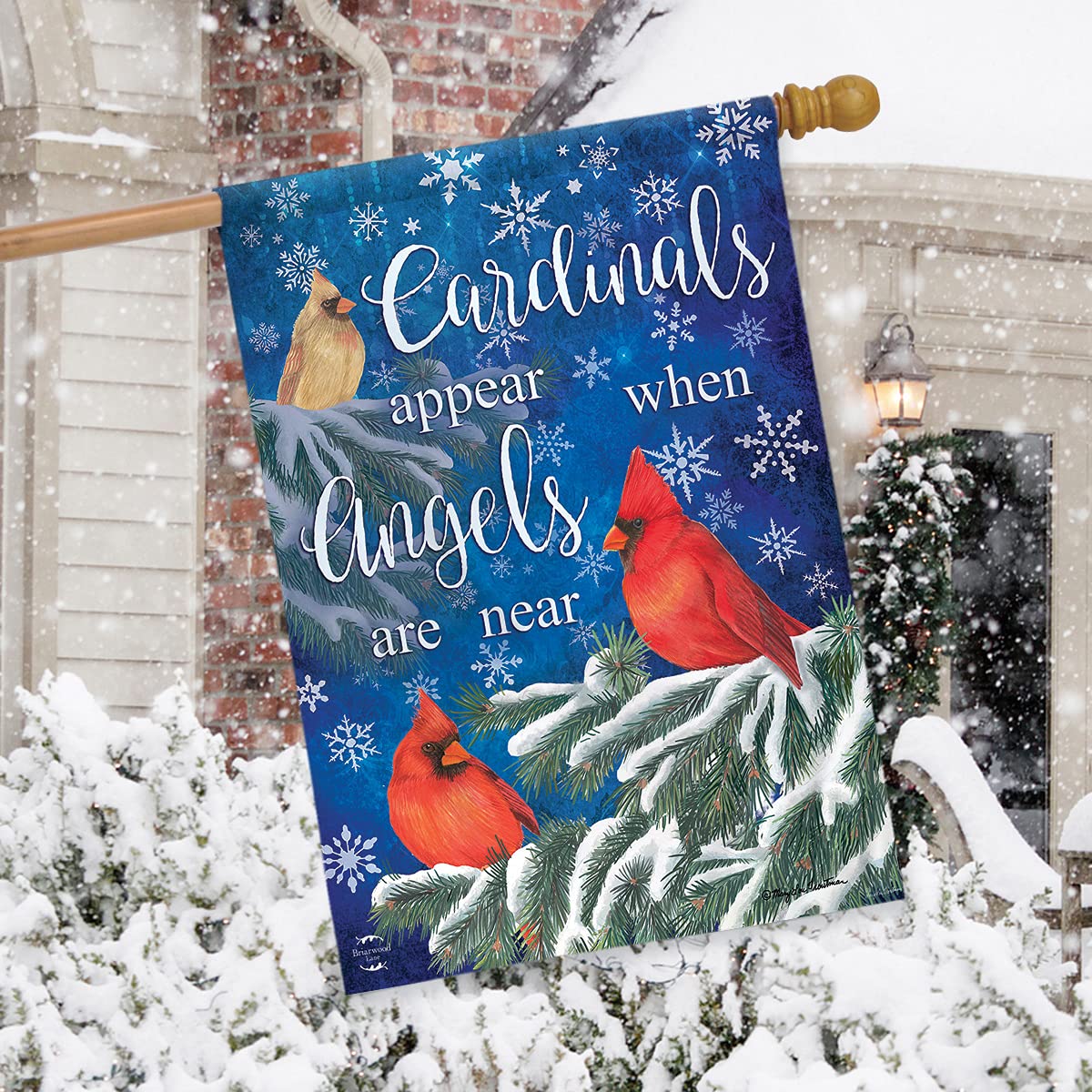Cardinals Appear Winter House Flag 40" x 28" Briarwood Lane