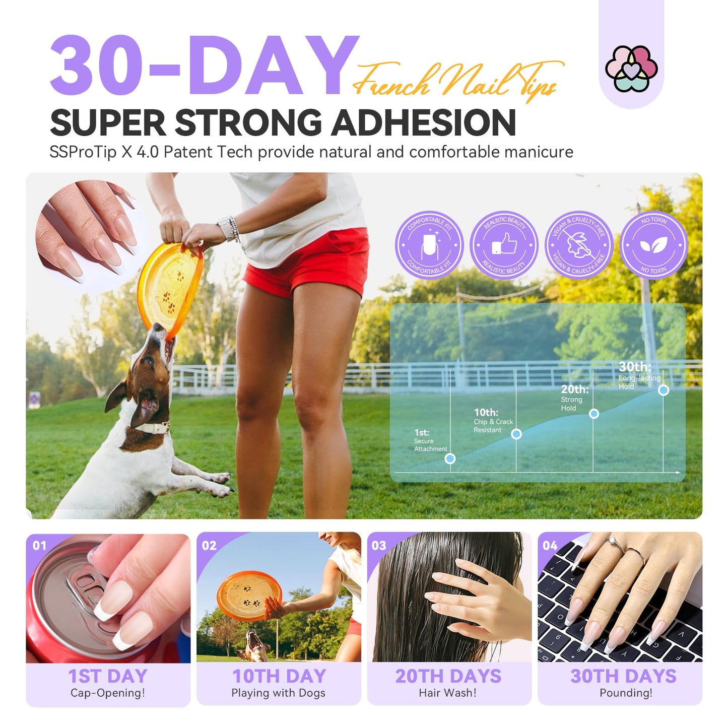 SAVILAND French Tip Press On Nails: Long Coffin Thicker & Sturdy Acrylic Press On Nails 150 PCS Long-lasting Nude French Tip Nails Natural Look Fake Nails Soft Gel Nail Tips DIY Fast Home Manicure