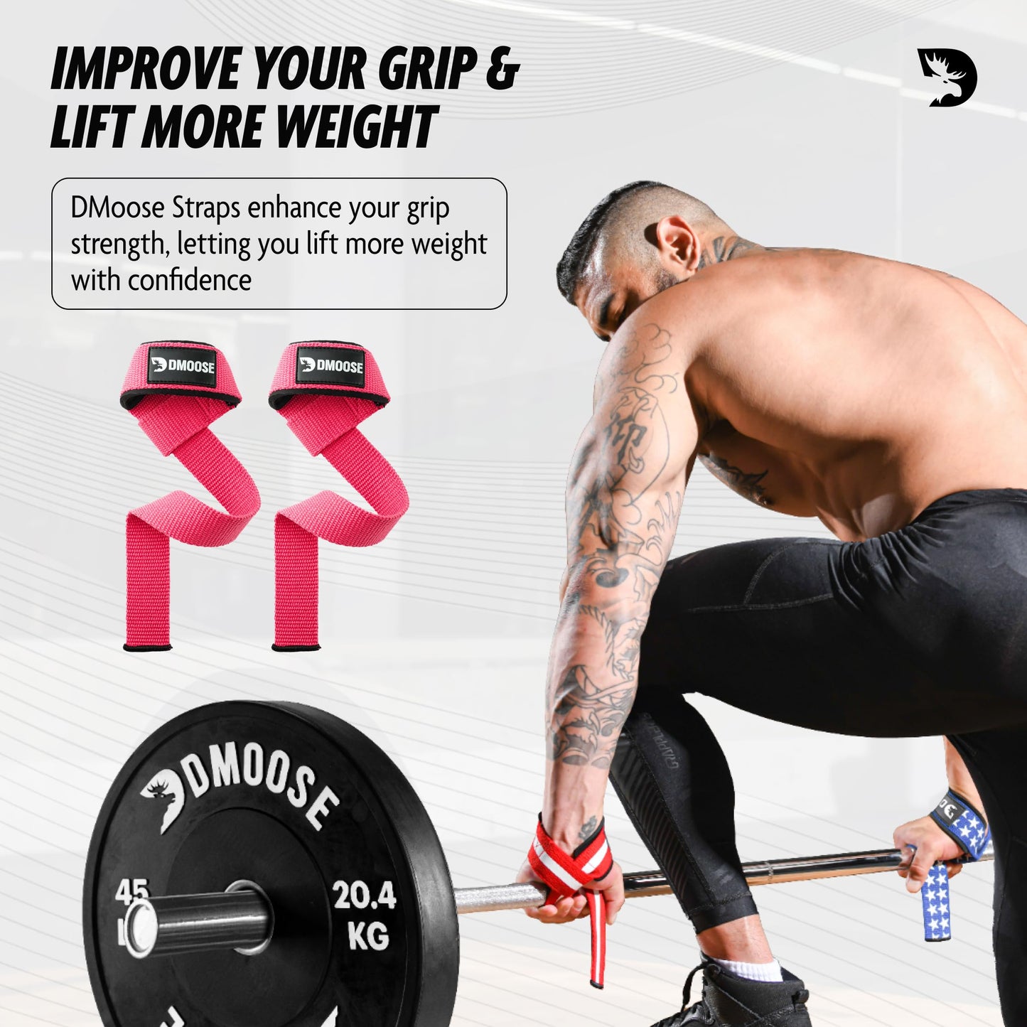 DMoose Fitness Lifting Straps - 4mm Neoprene Padded Wrist Straps for Weightlifting & Powerlifting - Cotton Lifting Strap with Silicone Grip for Men & Women - Durable Deadlift Straps for Gym Workout