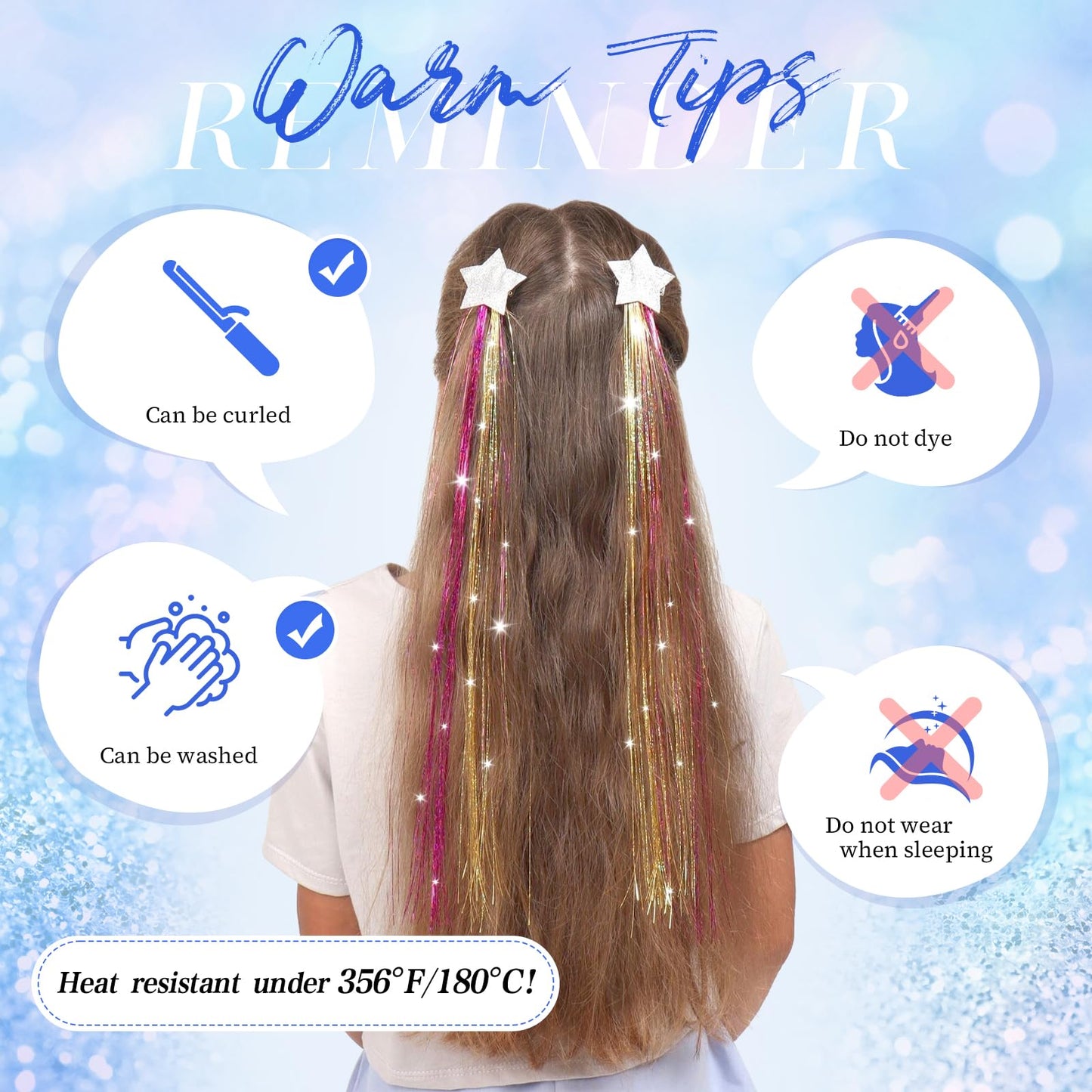FESHFEN Clip in Hair Tinsel - 12 PCS Red Clip ins Glitter Tinsel Hair Extensions Sparkle Fairy Dazzle Colorful Accessories Kit for Women 20 Inch