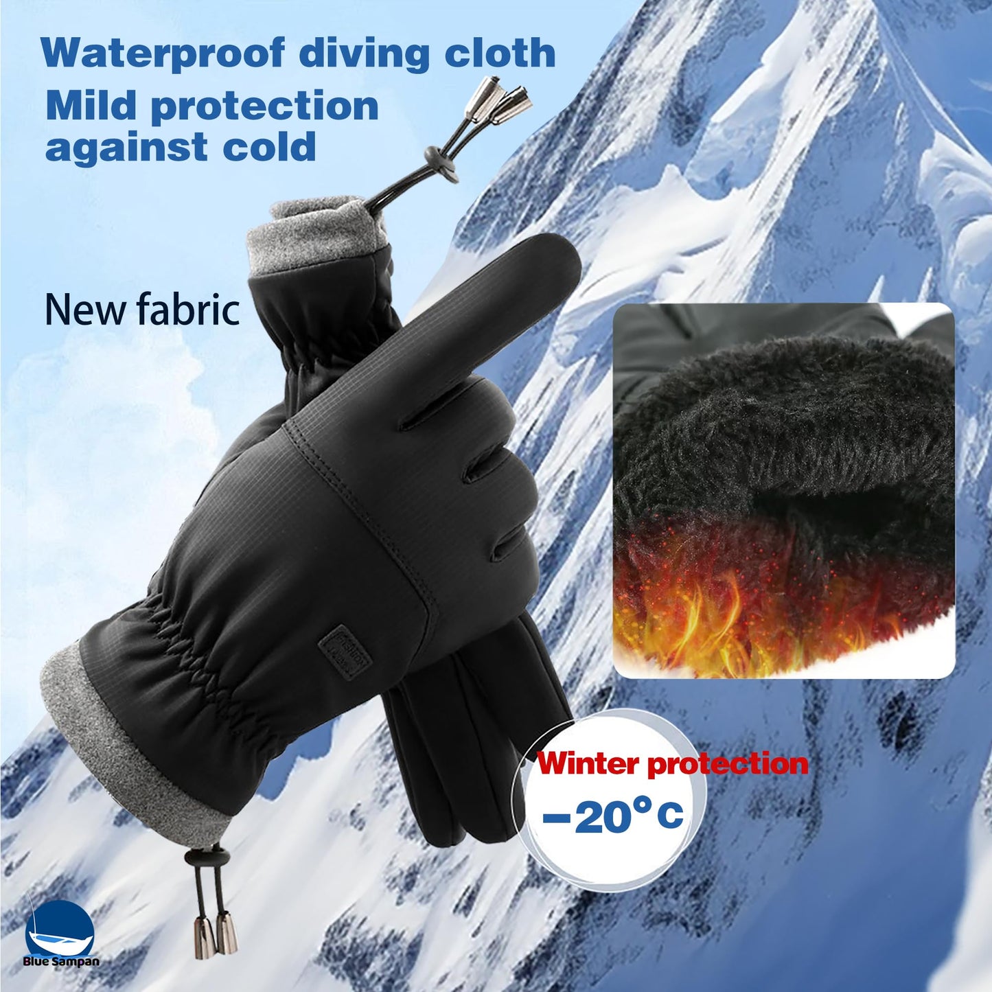 Blue Sampan Winter Gloves Women Men Waterproof Windproof,Warm Gloves for Cold Weather with Touchscreen Fingers, Winter Gloves for Running Driving Cycling Biking Riding Hiking Daily Work