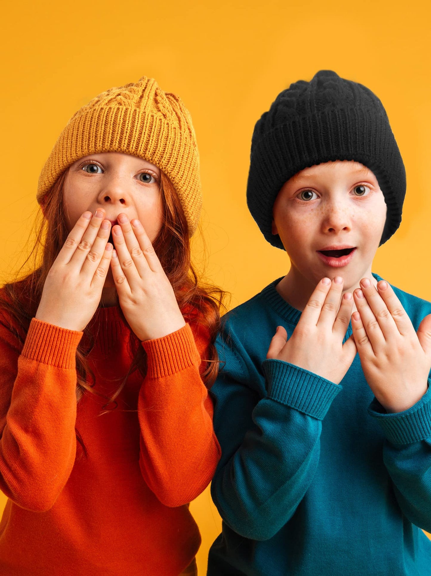 3 Pieces Kids Satin Lined Knit Beanies Winter Hat Child Warm Ski Skull Caps for Girls Boys Baby Toddlers 3-12 Years (Black, Beige, Ginger,Simple Style)