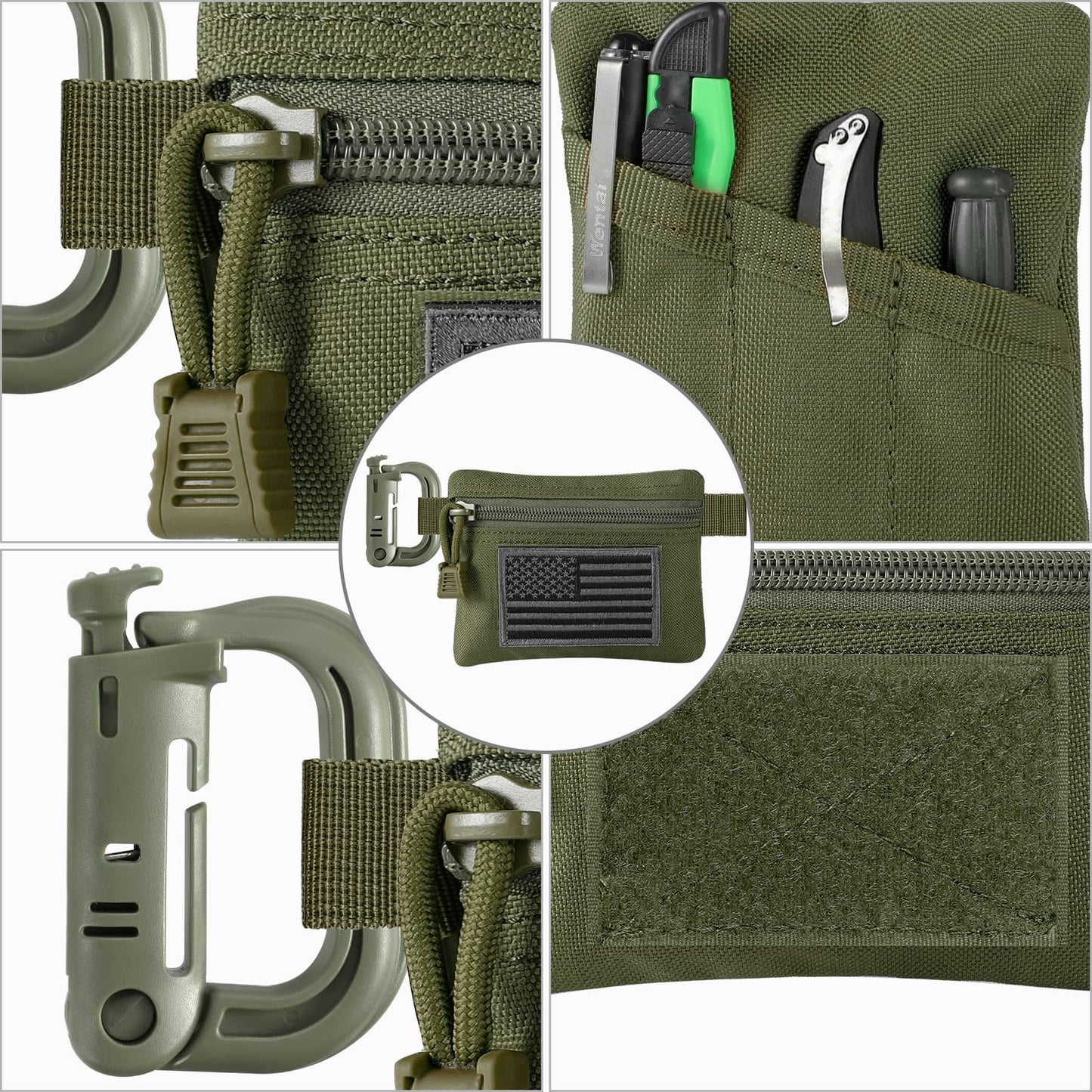 FRTKK 2 Pack Tactical Compact EDC Pouches, Military Molle Utility Pouch Organizer Pouch, Coin Purse Keychain Pocket Credit Card Holder Waist Pack (Army Green 3)