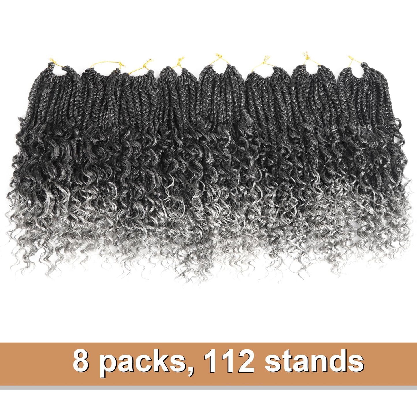 Goddess Box Braids Crochet Hair With Curly Ends 10 Inch Bohomian Box Braids Crochet Braids 8 Packs 3X Crochet Braids Synthetic Braiding Hair Extension for Black Women (10 Inch (Pack of 8), T-Grey)…