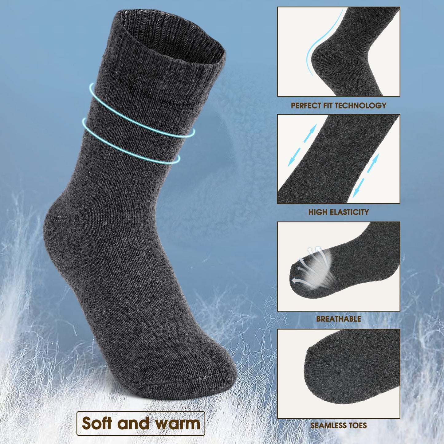 DOINUO Wool Socks for Women, 5 Pairs Thermal Thick Warm Winter Hiking Walking Cozy Crew Boot Gifts Socks