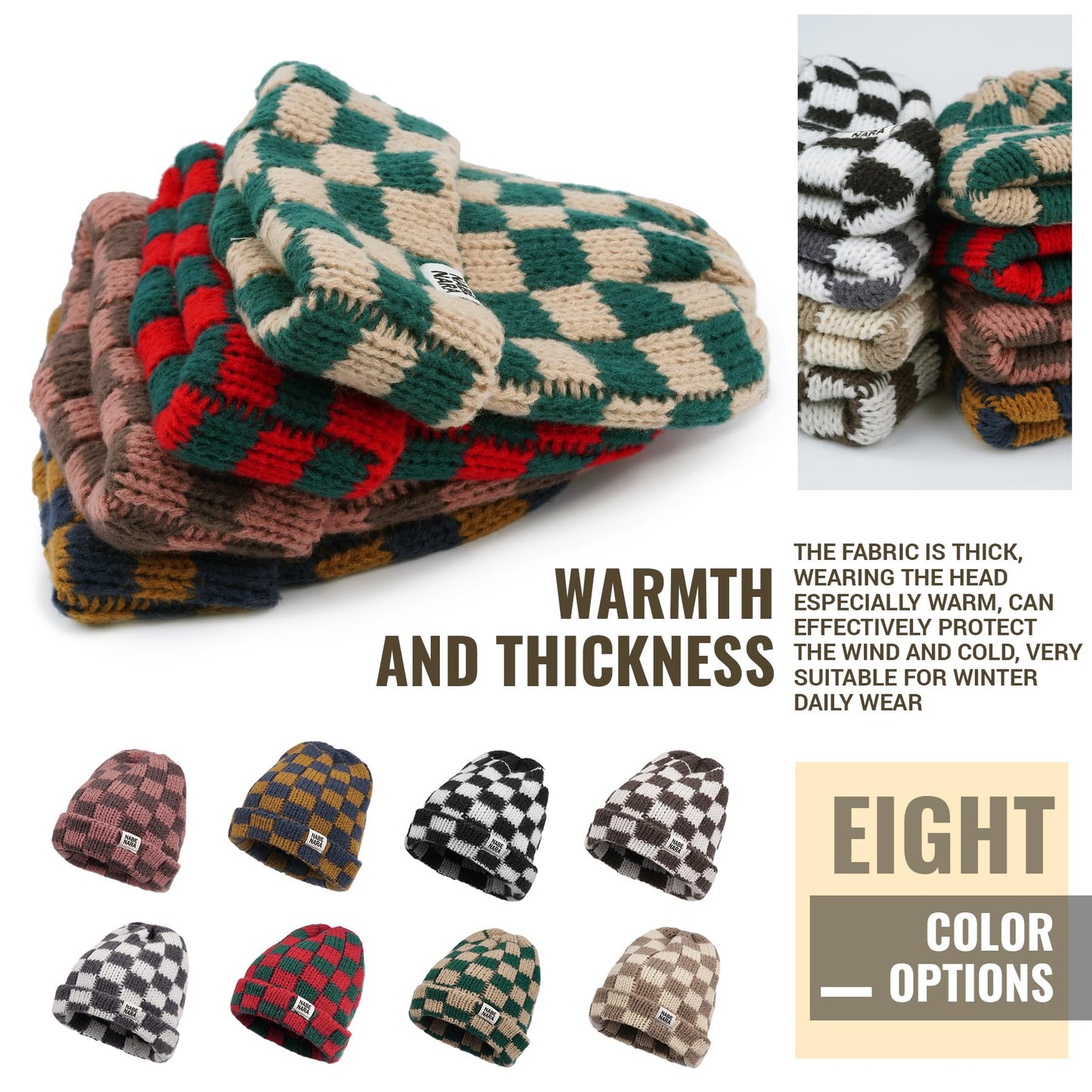 Croogo Cuffed Beanie for Men Women Knit Skull Cap Warm Stocking Hats Winter Beanie Plaid Acrylic Hat Skullcap Hat,Gray-KH56