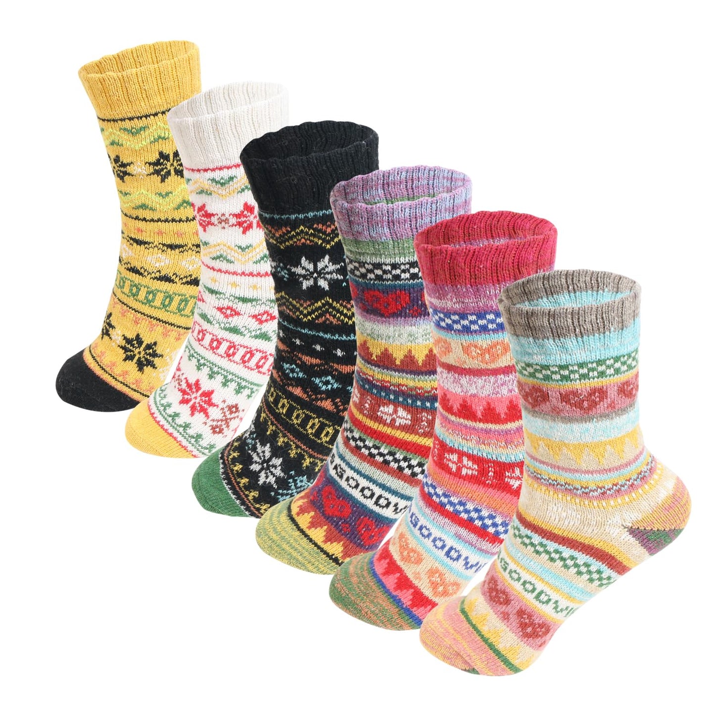 TZ Promise Womens Wool Knitted Thick Thermal Socks Winter Warm Soft Cabin Assorted Cozy- 6 Pack (US, Alpha, One Size, Regular, Regular, Assorted#2)