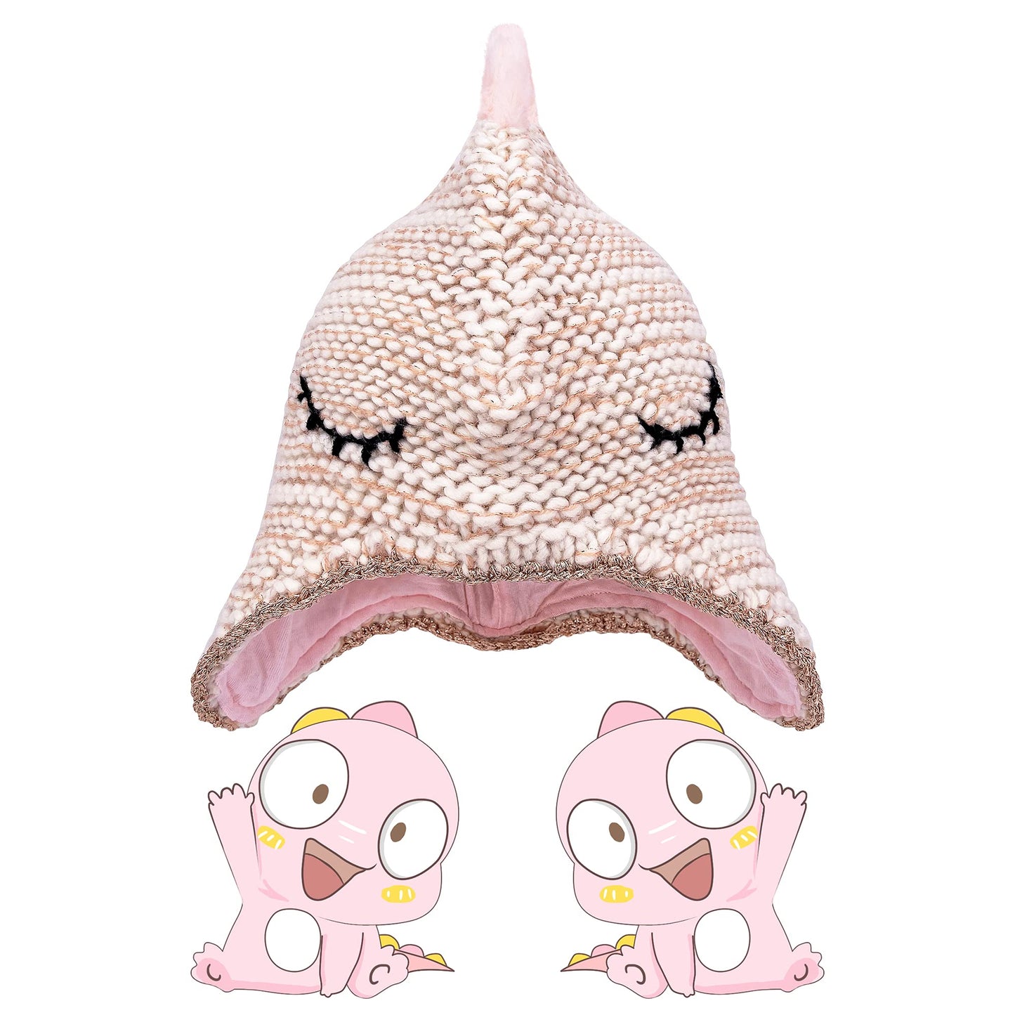 Gifts Treat Toddlers Girls Beanie Hat Boys Girls Knitted Dinosaurs Hats Winter Cartoon Warm Cute Hat (Gold, L)
