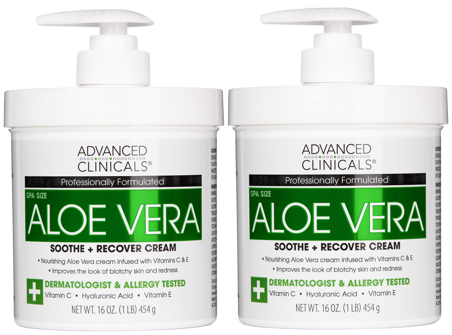 Advanced Clinicals Aloe Vera Lotion Sun Burn Recovery Cream | After Sun Body Lotion W/Vitamin C + Hyaluronic Acid | Sun Damaged Skin Repair Moisturizing Cream | Skin Care Products, Large 16 Oz, 2PC