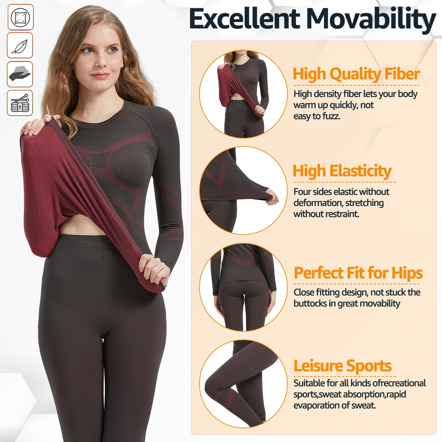 UNIQUEBELLA Womens Thermal Underwear Long Johns Base Layer for Women Ski Wear Ladies Compression Athletic Underwear Skins Set