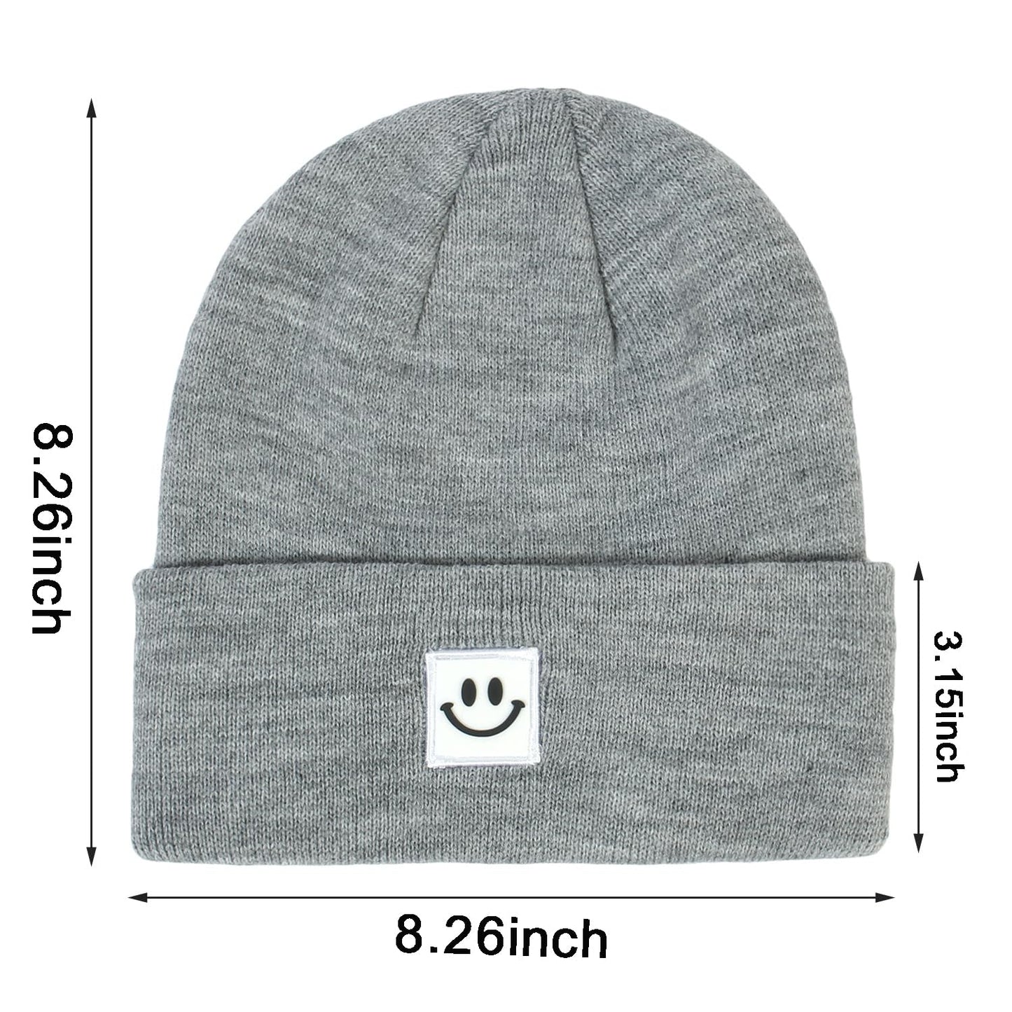 Asufegucd 2Pack Winter Beanie Hats for Couples, Women Men Winter Hats with Smiley Face,Warm Cute Beanies Cap for Cold Weather (US, Alpha, One Size, Black White)