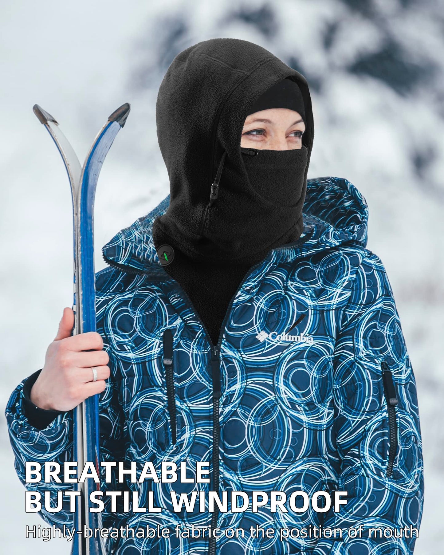 ROCKBROS Ski Mask Thermal Fleece Balaclava Ski Face Mask for Cold Weather Winter Full Face Protective Headgear for Men Women Black