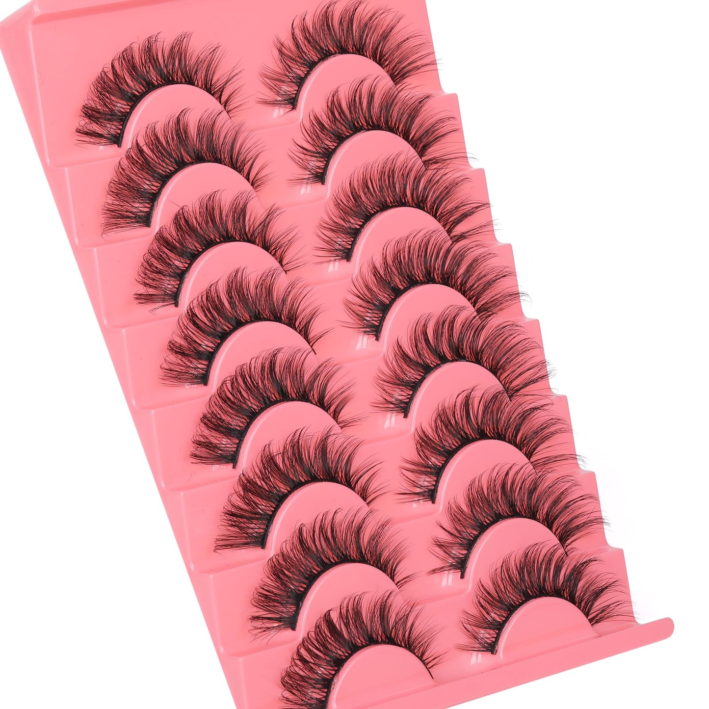 JIMIRE Natural Lashes Fluffy False Eyelashes Natural Look Wispy Faux Mink Lashes Short Cat Eye 15MM False Lashes 8 Pairs Pack