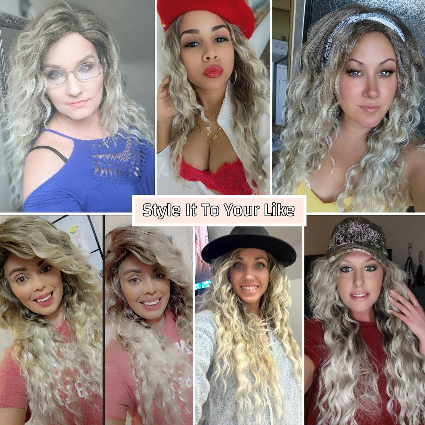 Fencca Layered Blonde Long Curly Wigs for Women Lightweight Synthetic Wavy Wig Mix Color Natural Hair Replacement Wig Fluffy