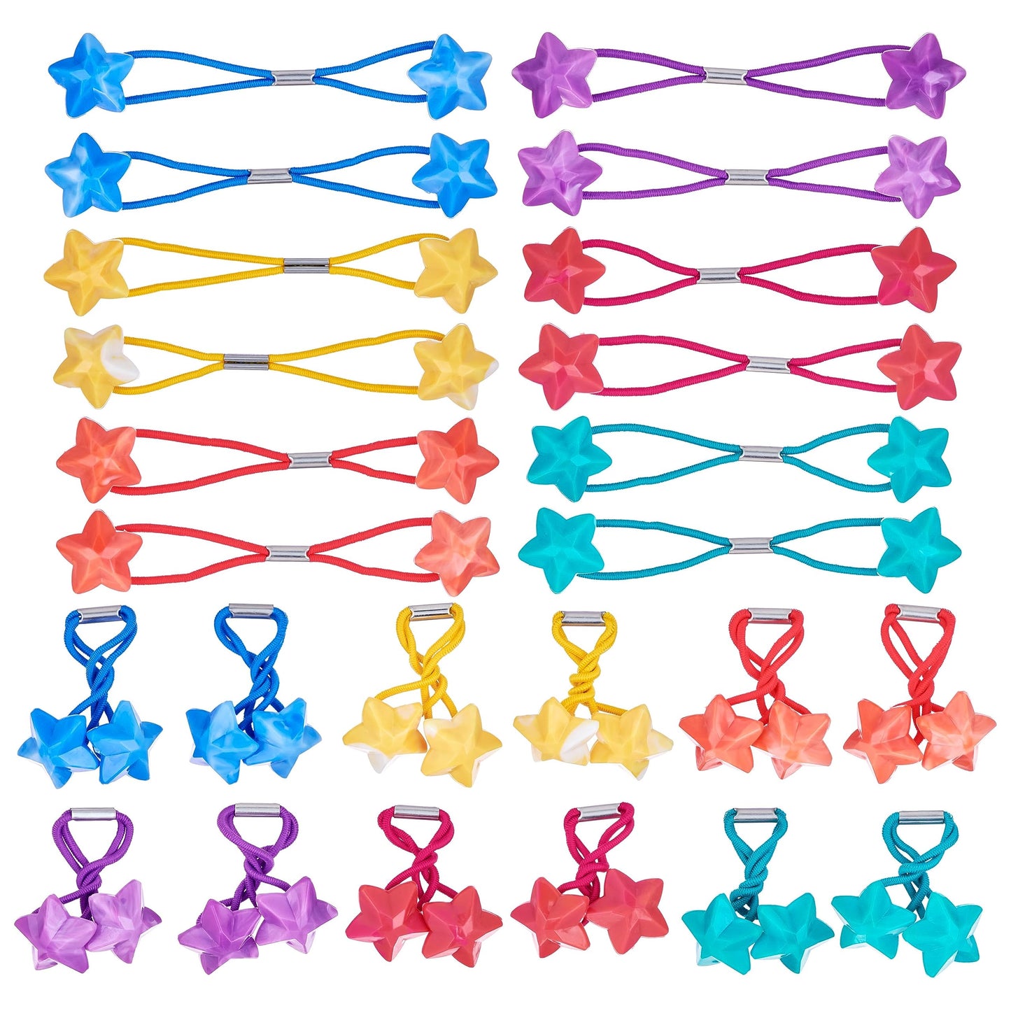 Expressions 24pc Ponytail Balls Hair Elastics,Star-Shaped Multicolored Twin Hair Beads, Value Pack