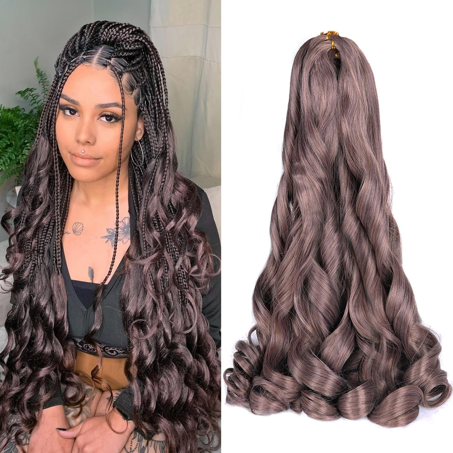 French Curly Braiding Hair,#BT01 Spanish Curly Braiding Hair for Box Braids 8 Packs Bouncy French Curl Braiding Hair 24 inch Pre Stretched Synthetic Hair Extensions(Pack of 8,#BT01)