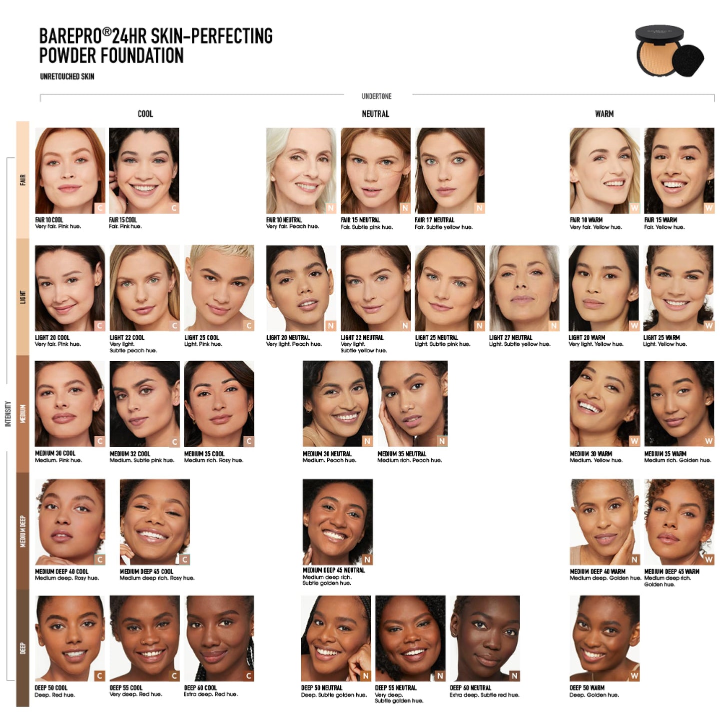 bareMinerals Barepro 24HR Skin-Perfecting Powder Foundation, Matte Pressed Powder Foundation Full Coverage with Plant-Based Squalene, Oil Control, Vegan - Medium Deep 45 Neutral