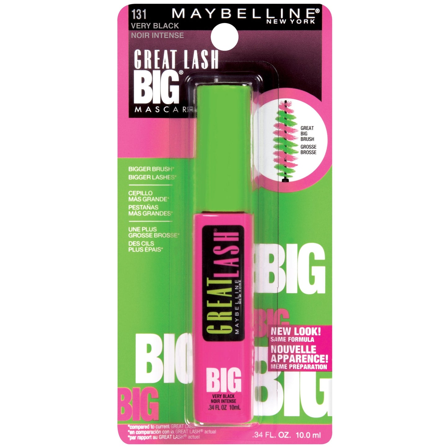 Maybelline Makeup Great Lash BIG Washable Mascara, Very Black Volumizing Mascara, 0.34 fl oz (Pack of 2)