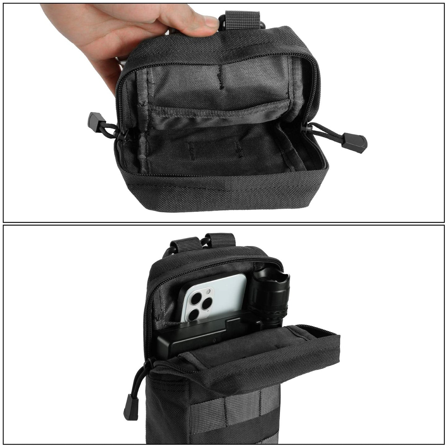 FRTKK 2 Pack Molle Pouches - Tactical Compact Water-Resistant EDC Pouch Small Utility Pouch Bags (Patch Included) (2 Pack-Black 3)
