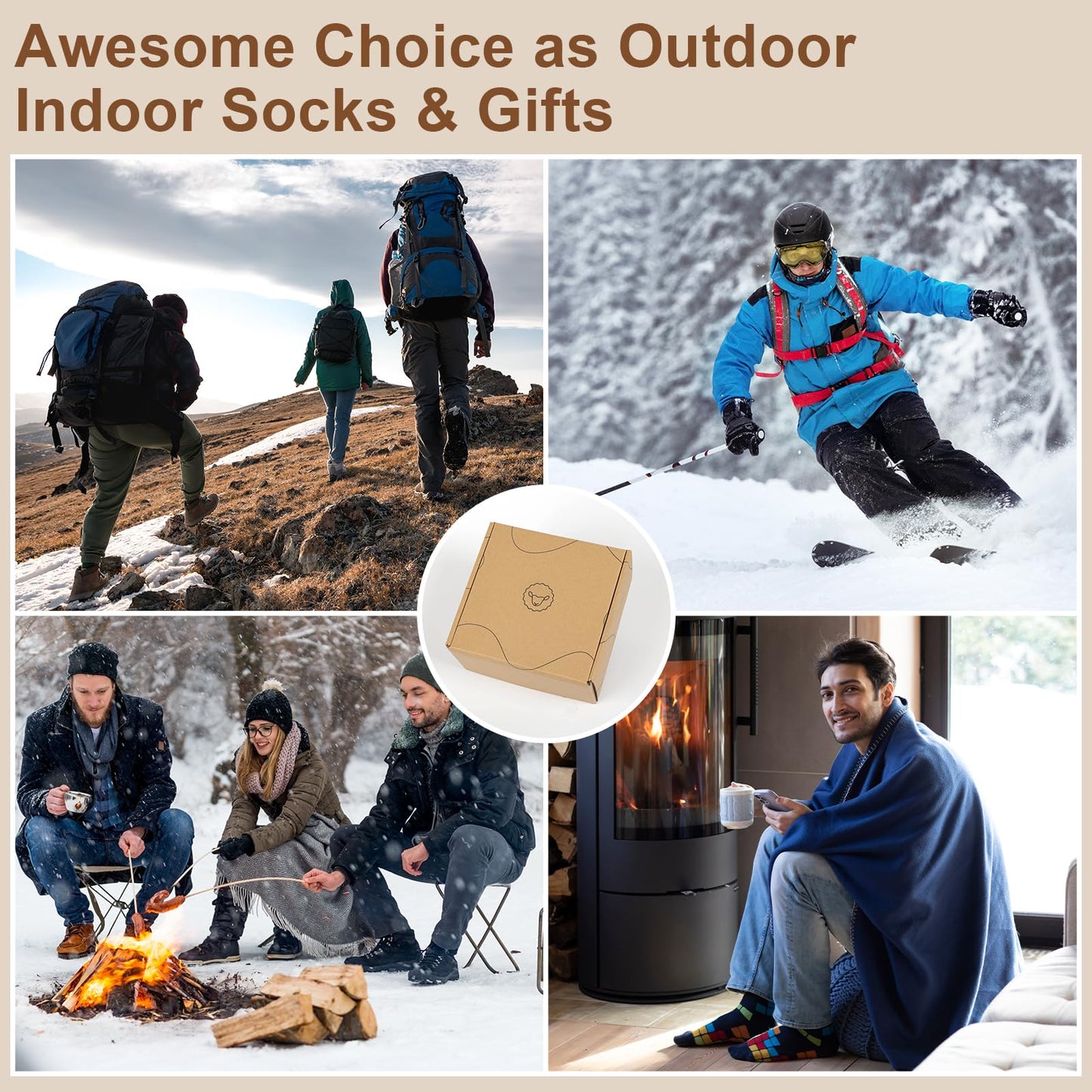 Toes Home Mens Socks for Winter, Warm Crew Wool Thermal Thick Hiking Boot Socks for Valentines Day Cozy Soft Heated for Cold Weather 5 Pairs Black