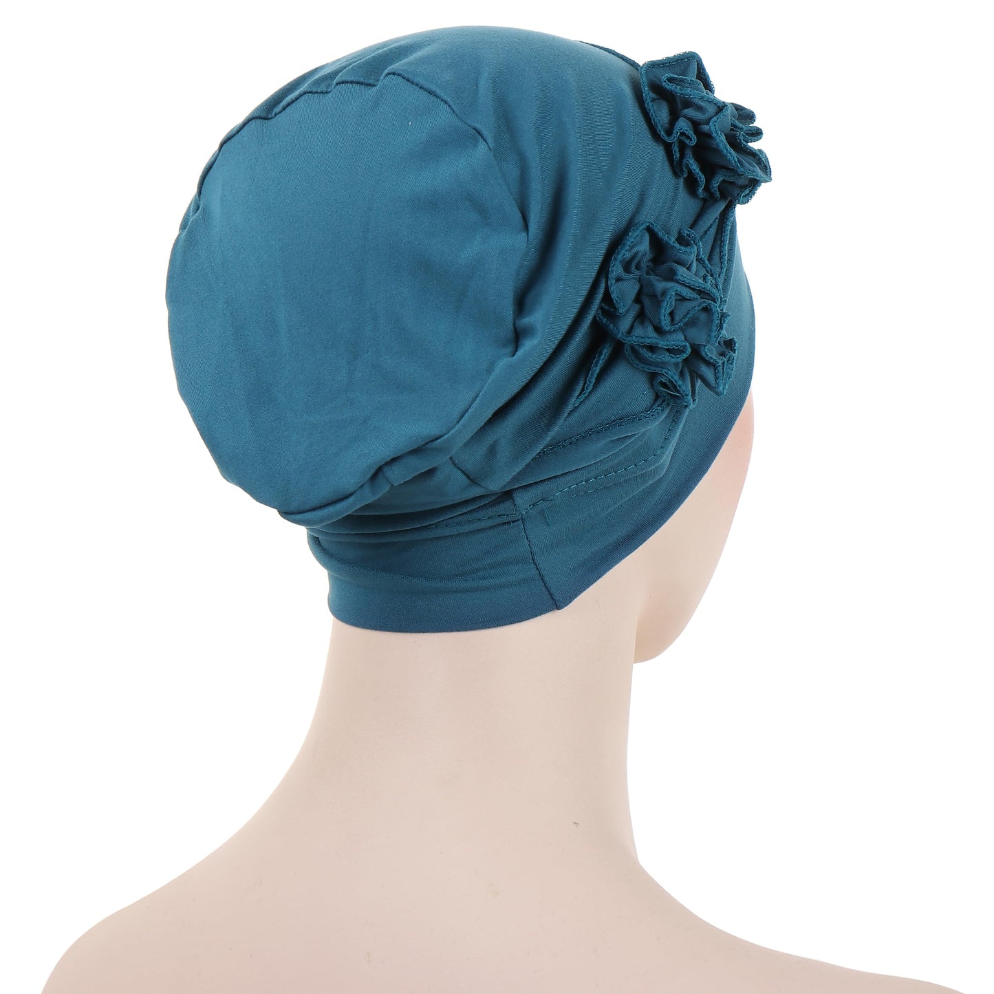YYAOJHAO Flower Turban Hats for Women - Pre Tied Twist Solid Hedwrap Caps Chemo Cancer Headwear Headscarf Hair Loss Cover (Polyester, Teal)