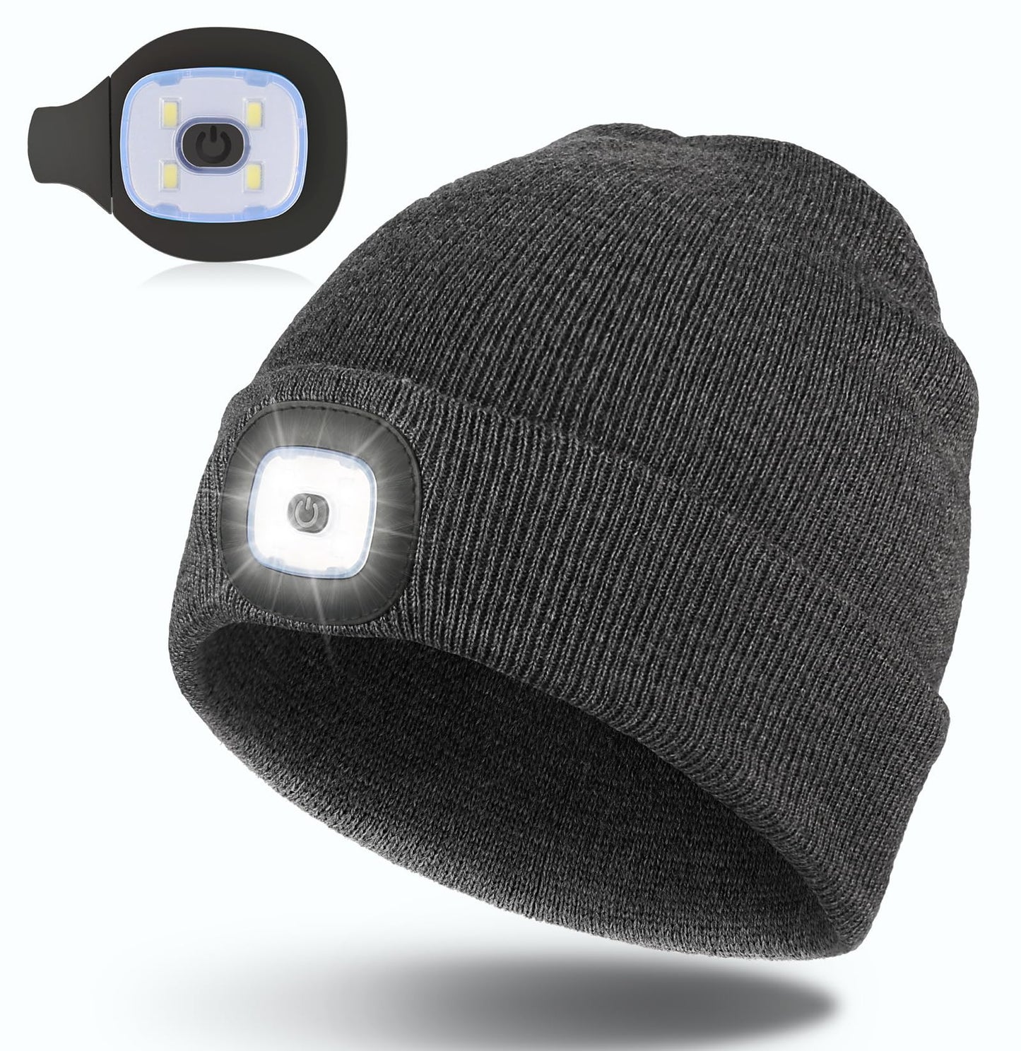 Hatlight for Men Unisex LED Beanie with Two Lamps Hands Free Knit Headlamp Hat with Light Winter hat