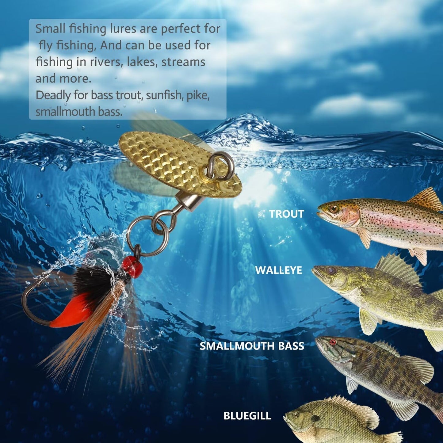 Dovesun Fly Fishing Lures Fly Fishing Flies Wet Fishing Flies Fishing Lures with Fishing Spinner for Bass Sunfish, Pike Hook 14# 5pcs