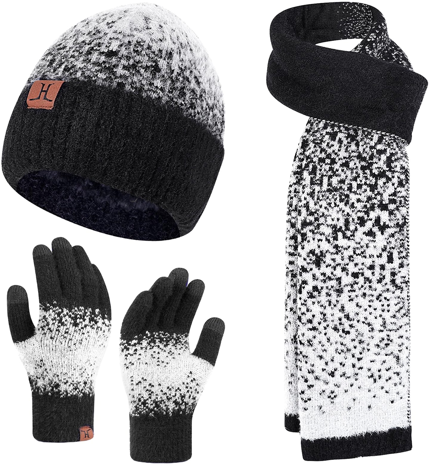Winter Beanie Hat Scarf Gloves, Warm Fleece Lined Knit Beanie Hat Long Scarf & Touch Screen Gloves for Women Cold Weather Set