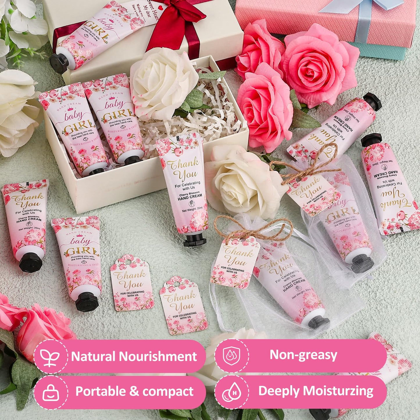 VISCOO 60 Sets Baby Shower Hand Cream, Wedding Hand Cream Gifts, Baby Shower Party Favors Gifts for Guests Bridal Shower,Thank You Gifts,Travel Size Hand Lotion Bulk for Wedding(Baby Girls)
